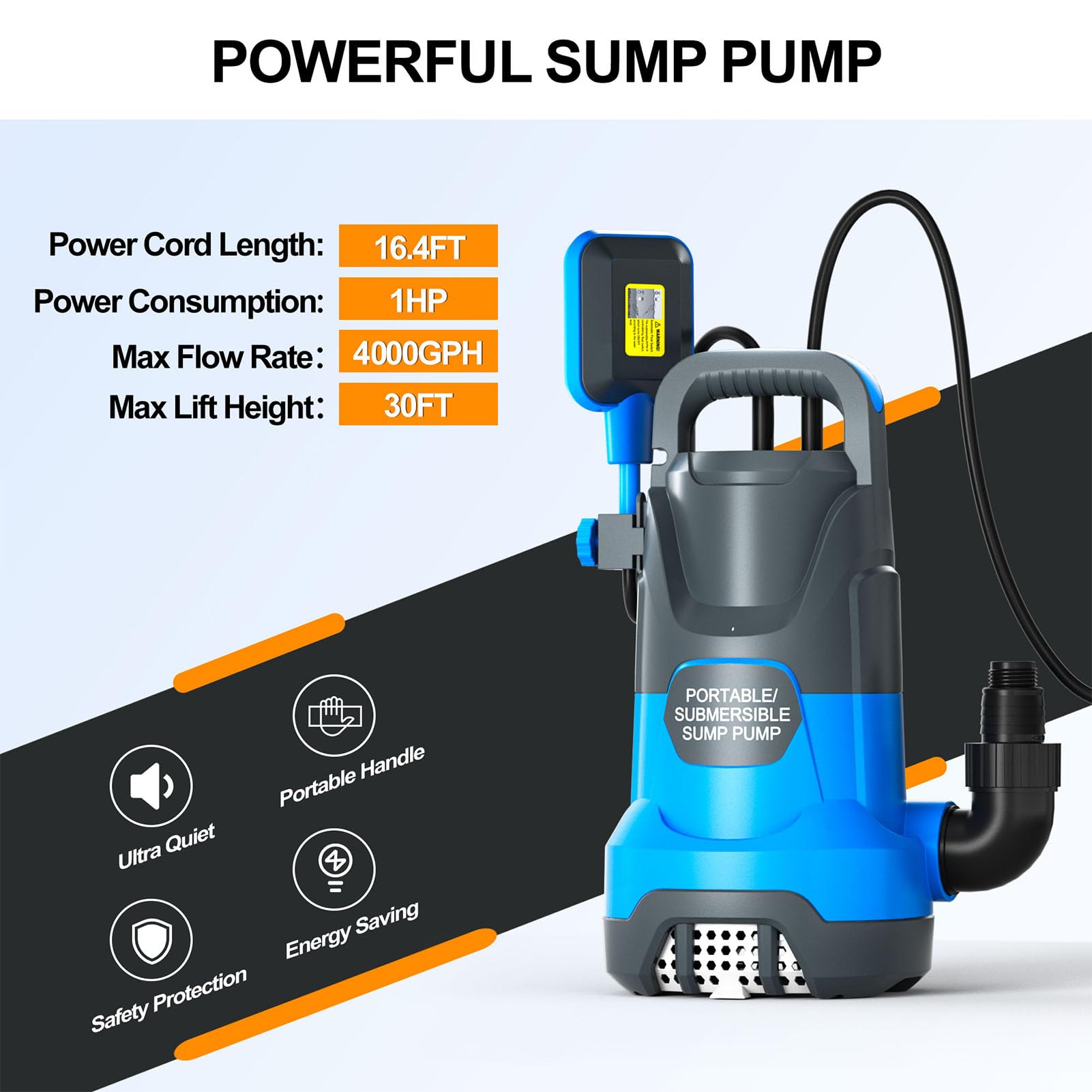 Pompa głębinowa 1/2 HP Automatyczna pompa ściekowa z pływakiem do domu basen piwnica staw