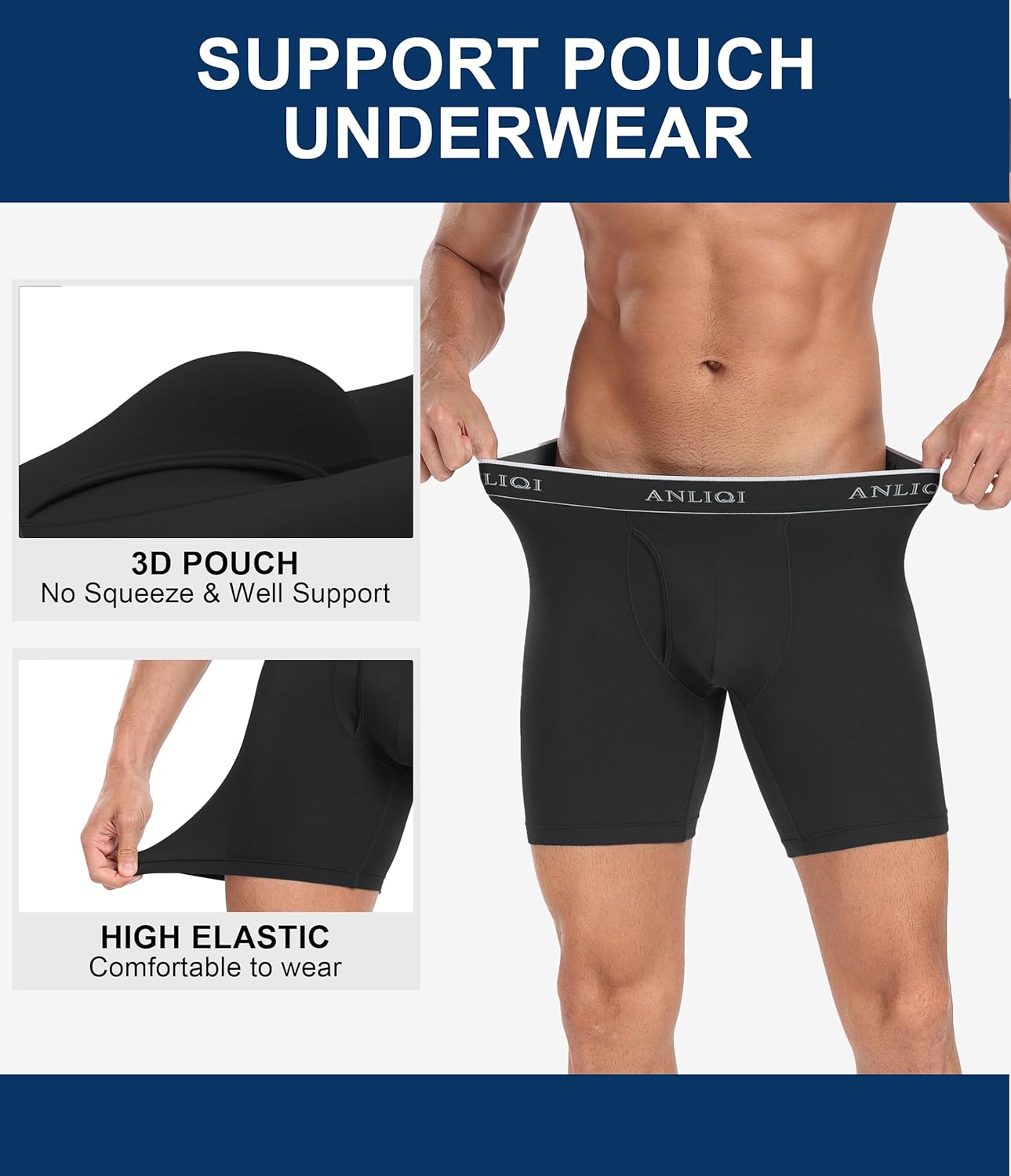 ANLIQI Men's Underwear Boxer Briefs Pack Bamboo Viscose Underwear Moisture Wicking & Breathable Men Underware with Fly 4 Pack - Image 4