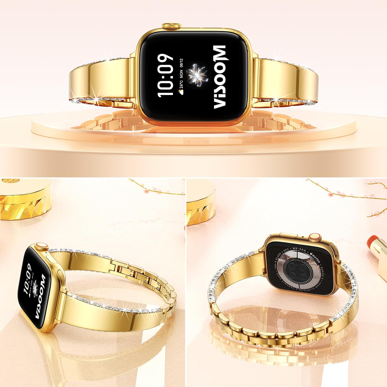 VISOOM Designer Bracelet for Apple Watch 42/41/40/38mm Bands Women-Metal/Dressy/Thin/Slim/Jewelry/Unique Starlight Apple Watch Series Se 11 10 9 8 7 6 5 4 3 2 1 iWatch Bracelet Bands for Women - Image 3