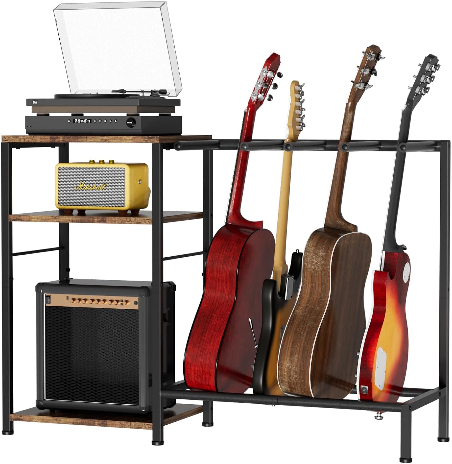 Guitar Stand for 4 Guitars, Adjustable Rack with Soft-Padded Protector for Acoustic, Electric, Bass and Ukulele