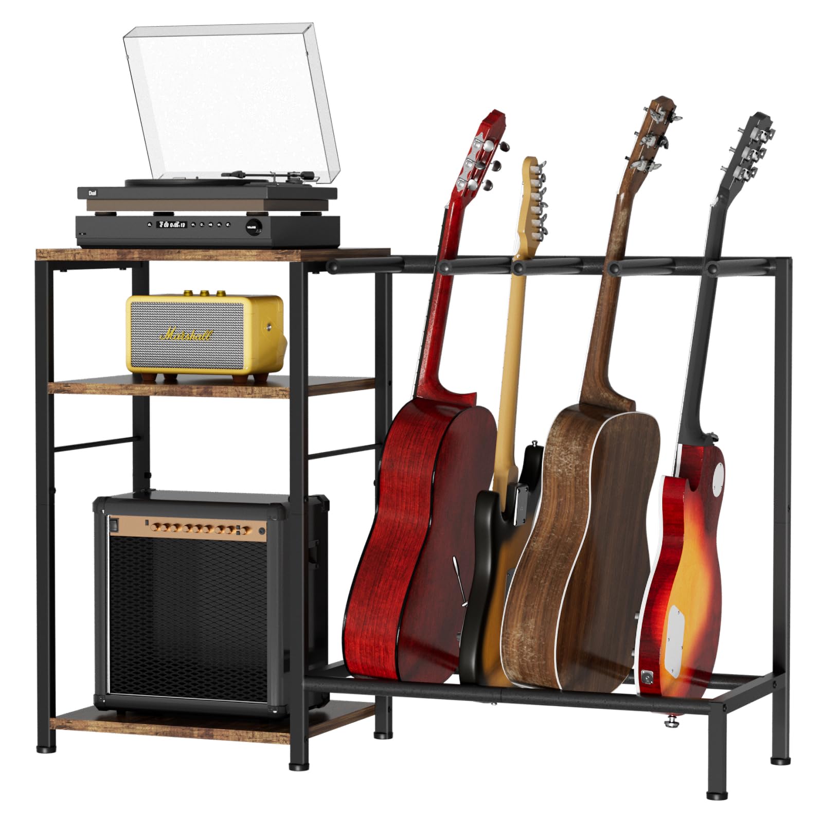 Support de guitare pour 4 guitares, support réglable pour guitares avec protection rembourrée douce pour acoustique, électrique, basse et ukulélé, support de présentation de guitare avec 3