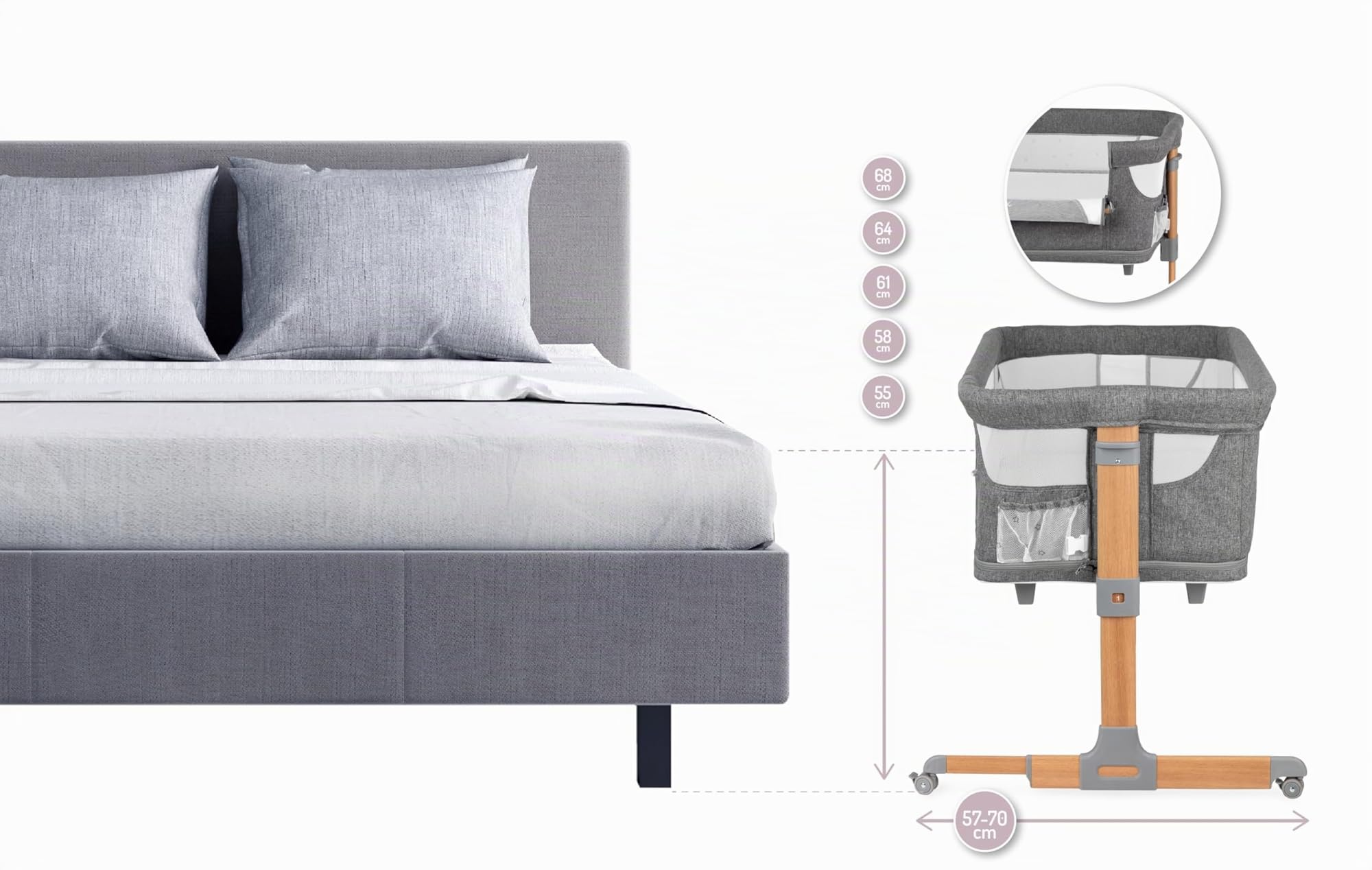 Momi Lit d'enfant Multifonction Smart Bed 4 en 1, lit d'appoint et Parc, jusqu'à 15 kg, réglage hauteur 5 niveaux, avec matelas