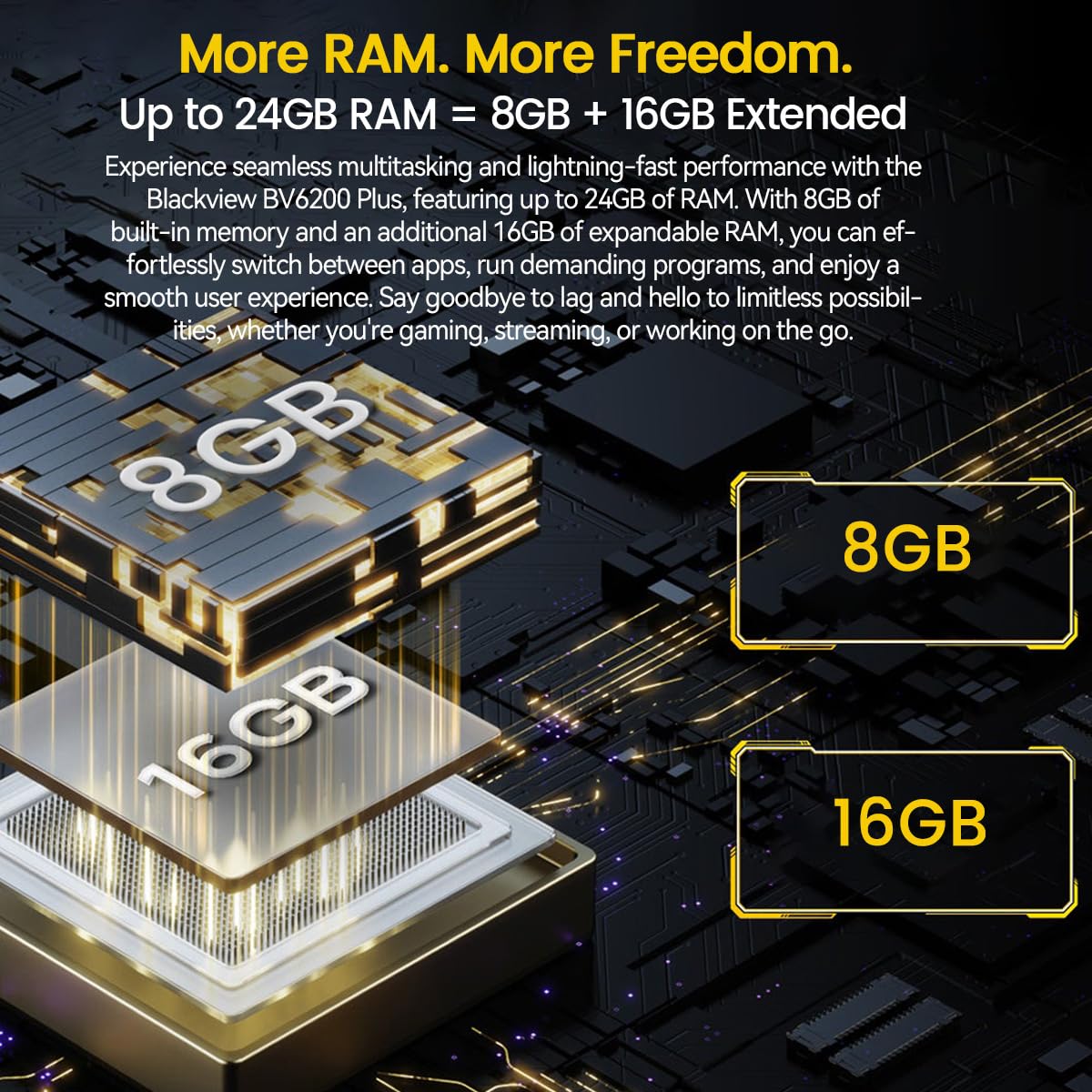 Blackview BV6200 Plus Rugged Smartphone Android 14, 24GB+256GB 11000mAh Telefono Indistruttibile Cellulare Robusto, 16MP+13MP, 6.56" HD+ Cellulari Resistente IP68, 4G LTE, NFC, OTG, GPS, Nero