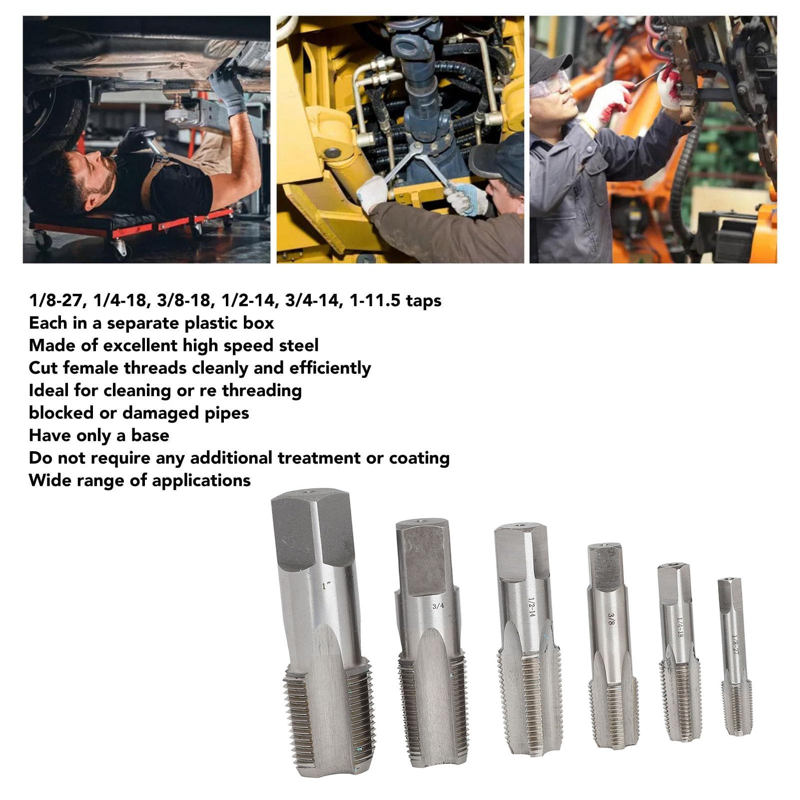 NPT Tap Set HSS, 6Pcs Thread Steel Tap Tools for Plumber, Chip Collection for Easy Carrying with Wide Application Industrial DIY Thread Cutting Set