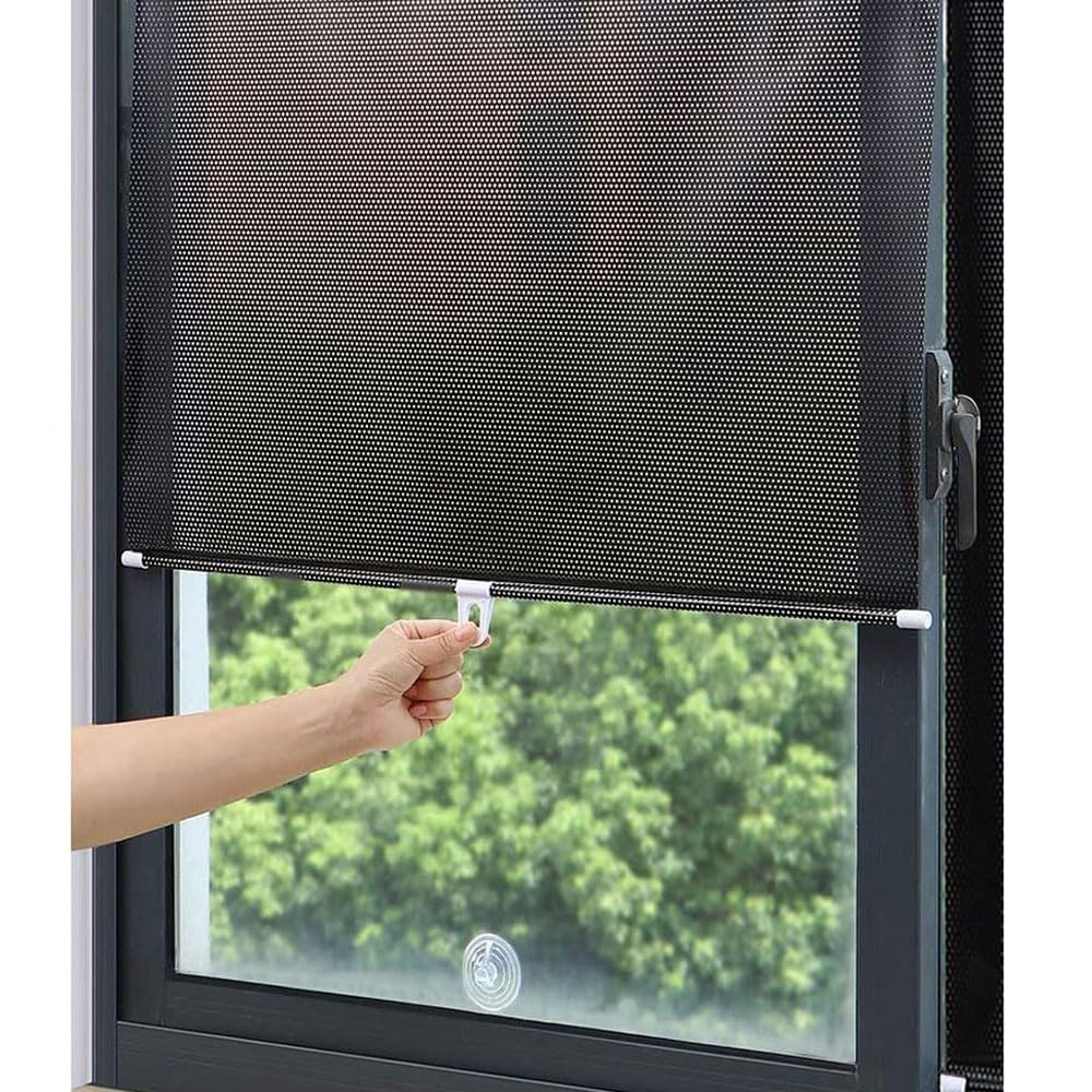 Retractable Blackout Roller Blind,Portable Window Curtain Blind with Suction Cups Non-Punching Bedroom Blackout Curtains Sunblind Heat Insulation Window Blinds for Home Office Car-125 * 40CM
