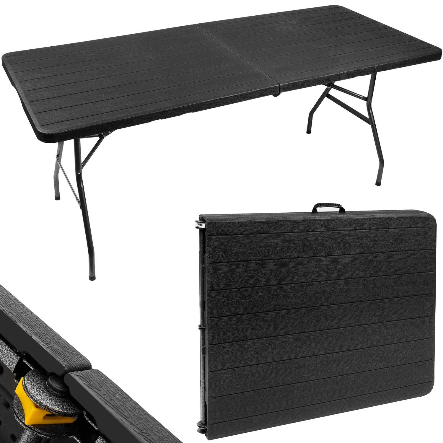 ISO Trade Klappbarer Gartentisch 180 cm - Gartentisch Catering Wetterfest - für 8 Personen, HDPE & Stahlrahmen Outdoor Banketttisch Koffer Design Schwarz