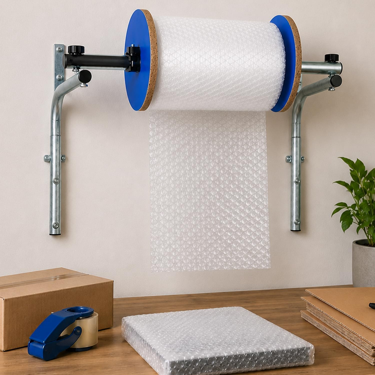 COYEUX Dispenser per Rotolo di Pluriball da Parete da 40 Cm, Supporto per Pluriball, Sostituzione del Rotolo Senza Attrezzi, Scaffale per Imballaggio Salvaspazio per Magazzino, Spedizioni, Fabbrica,