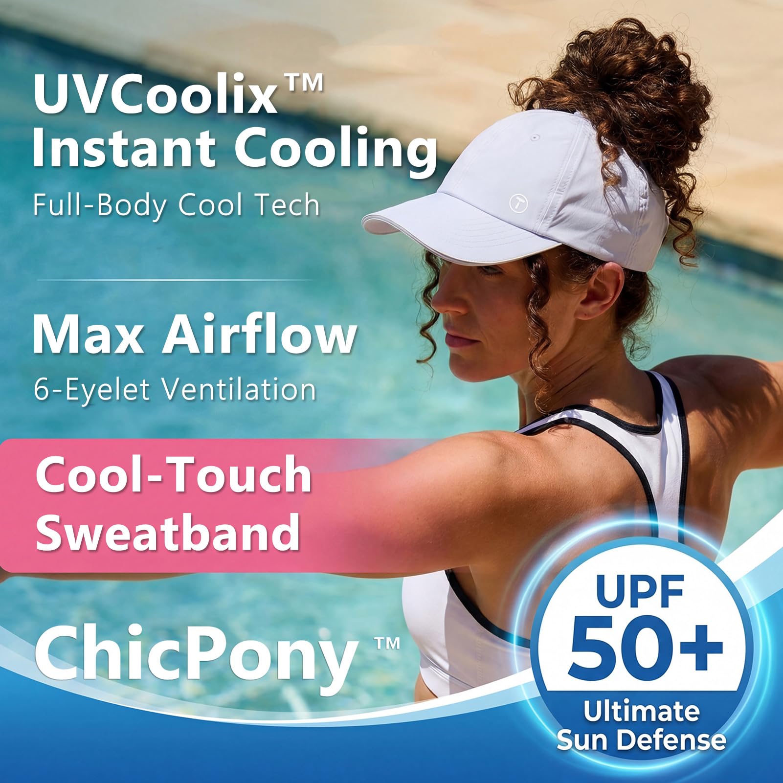 TOP-EX ChicPony™, berretto da baseball da donna, con foro nascosto per coda di cavallo, UVCoolix™, rinfrescante UPF 50+, cappello da sole leggero da donna