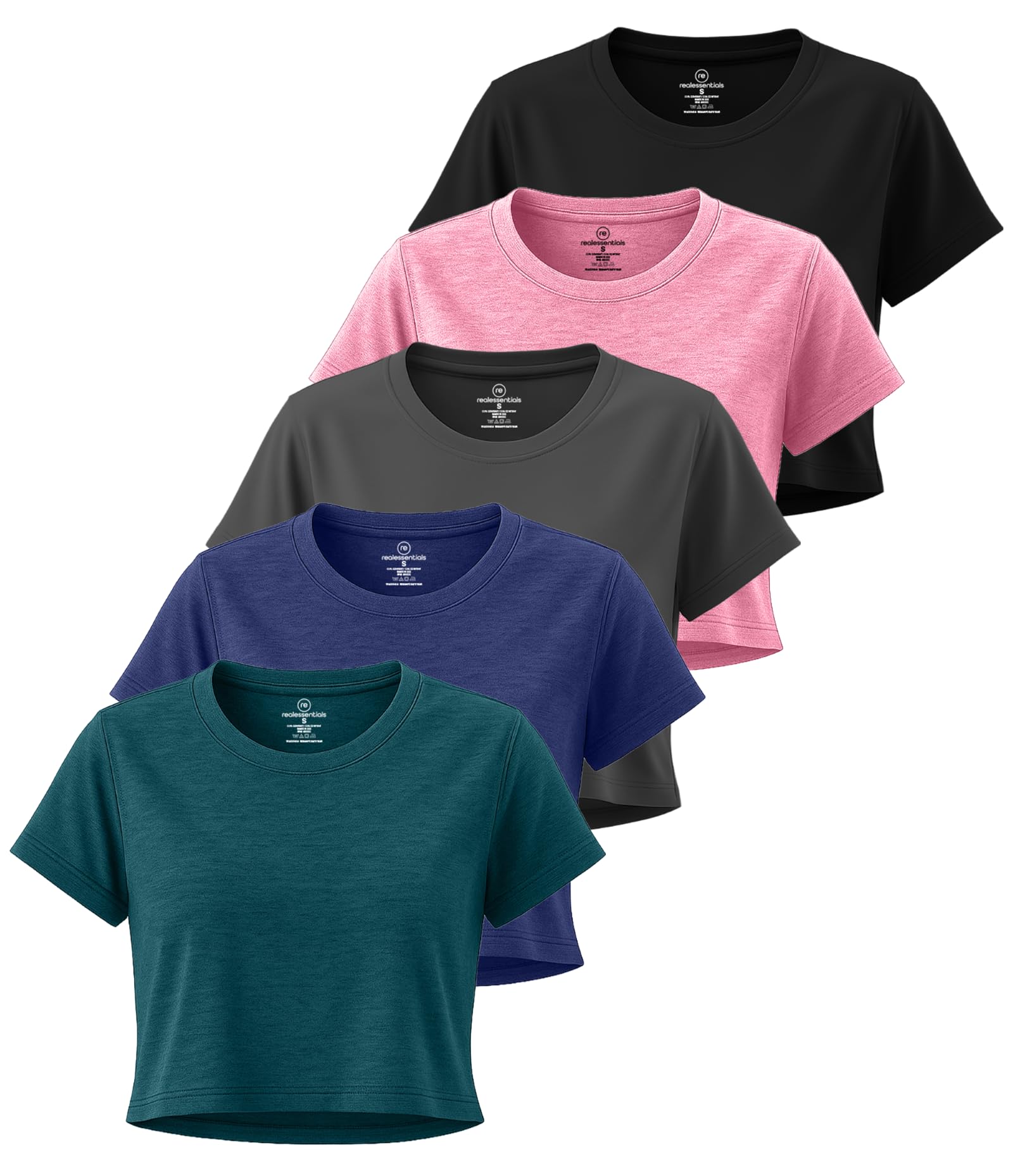 5 Pack Women's Dry Fit Crop Top Workout T Shirts Short Sleeve Athletic Gym