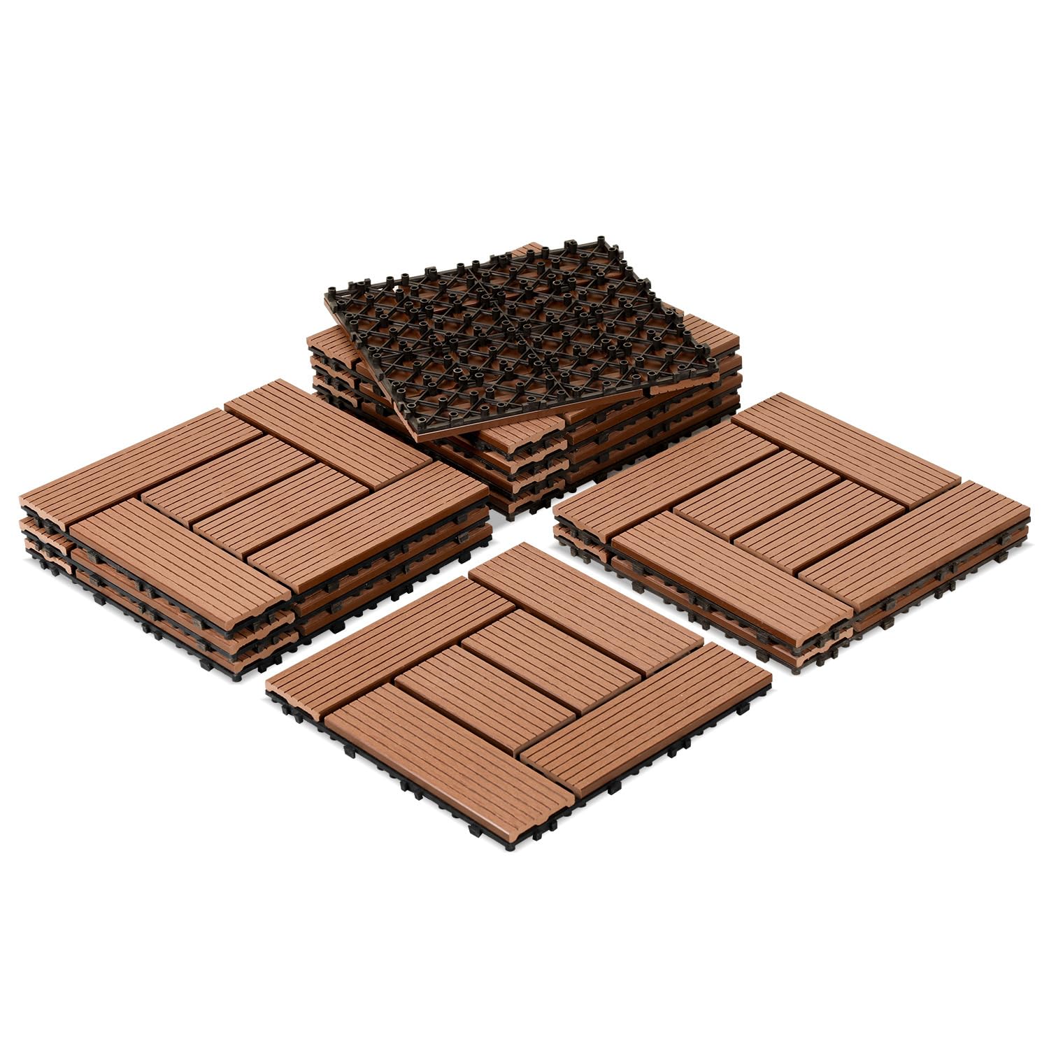 WPC Piastrelle per terrazza, 30x30cm 33 pezzi / 3m² Piastrelle per balcone a incastro con sistema di clic, impermeabili e antiscivolo, Adatti per balcone e giardino, Marrone