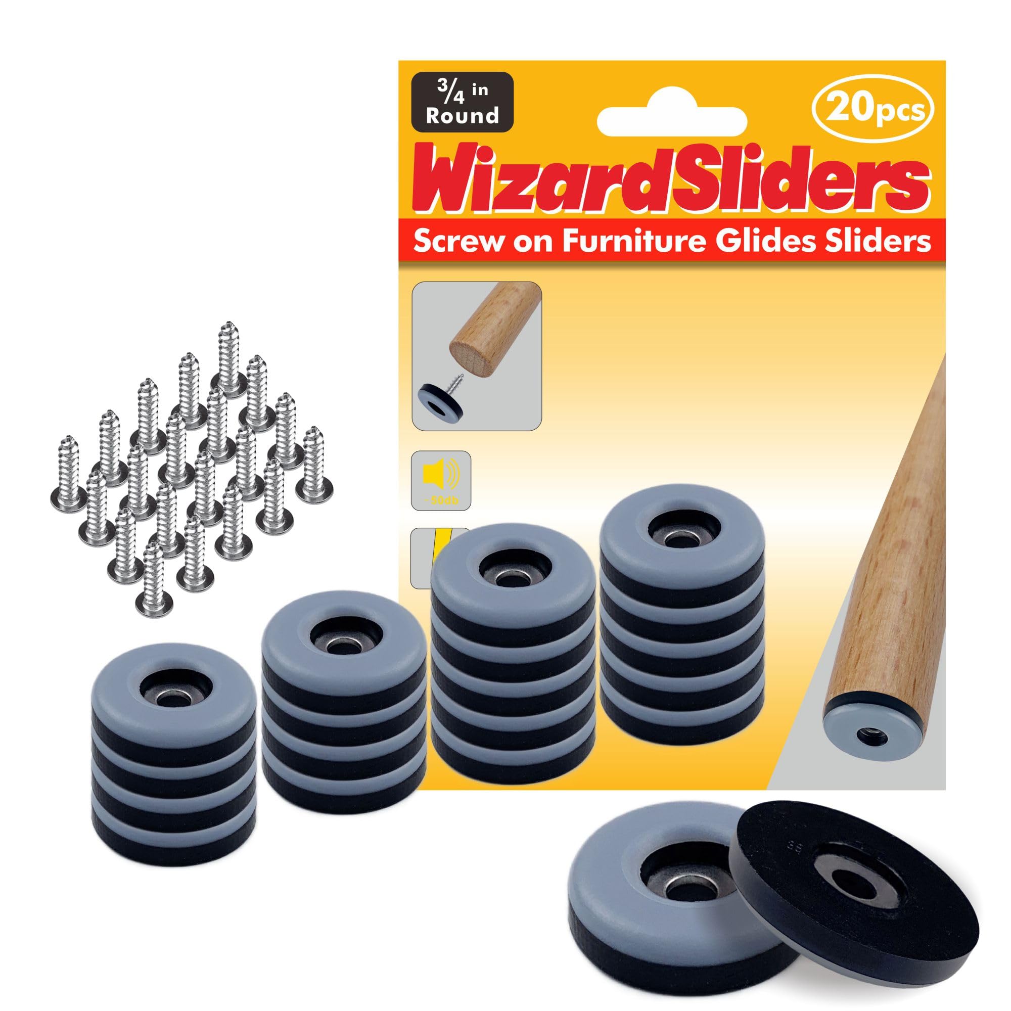 20PCS 3/4" Furniture Sliders, Chair Leg Floor Protectors for Carpeted & Hardwood Floors, Furniture Pads Protectors for Wooden Furniture Feet Legs, Table Sofa Cabinet