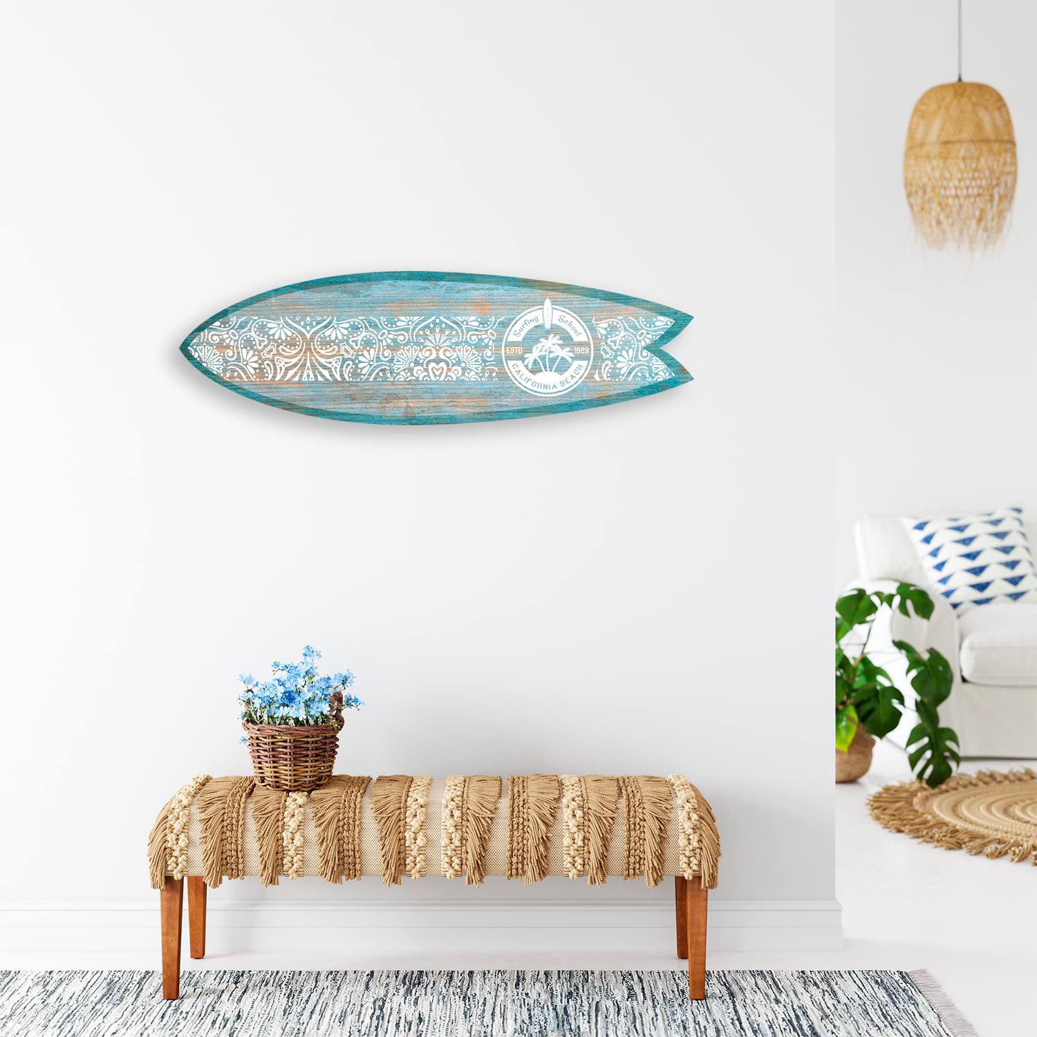 DECLINA, Tavola da Surf decorativa, decorazione da parete, stampa su alluminio, tavola da surf decorativa California Beach, 100x30 cm