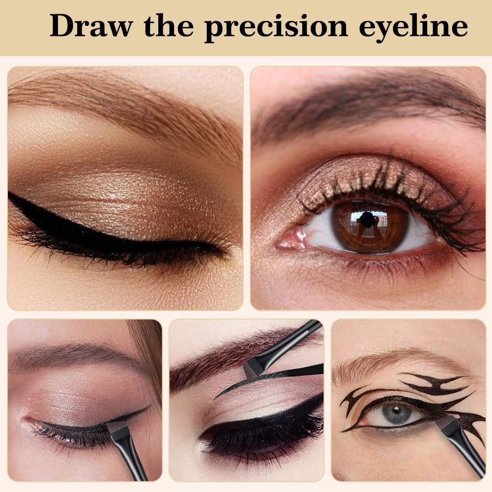 Flintronic Pinceaux à Maquillage, Lot de 5 Pinceaux Maquillages Professionnel, Pinceau Eye-liner Biseauté, Pinceau de Maquillage pour Les Yeux, pour Fards à Paupières, Sourcils et Contour des Lèvres