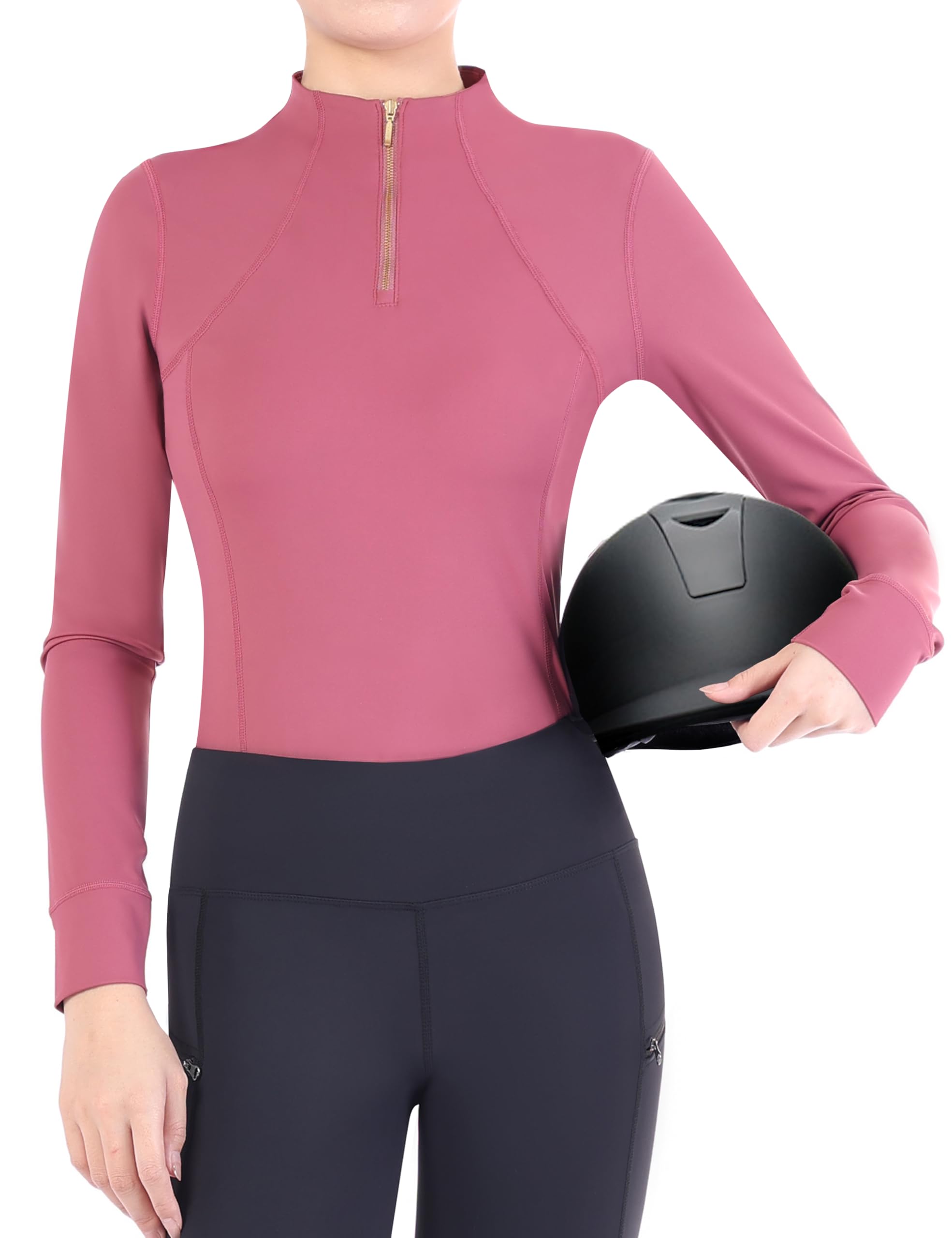 Women’s Horse Riding Shirt – Long Sleeve Equestrian Shirts with 1/4 Zip