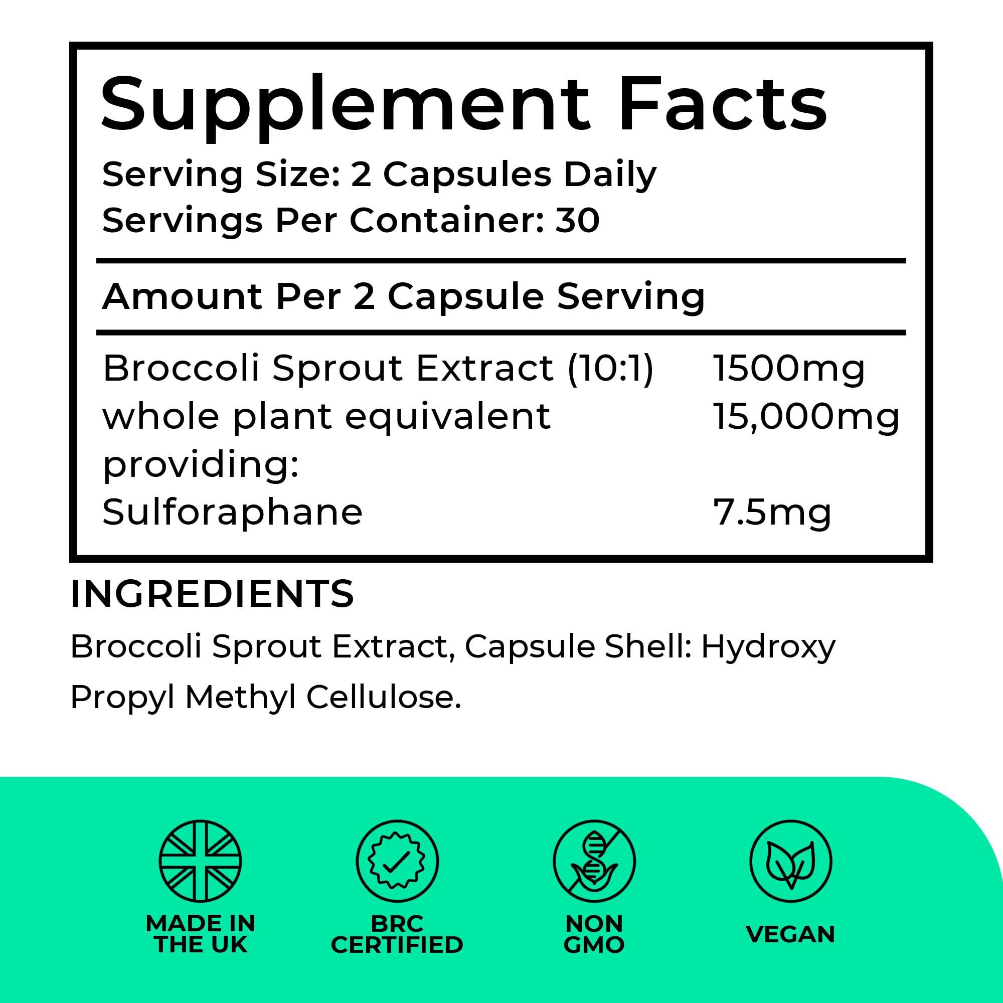 Broccoli Sprout Extract by LLS | Contains Activated Sulforaphane | 60 Capsules | 15,000mg of Whole Plant Equivalent per Serving | Sulforaphane Supplement | Potent Antioxidant Content