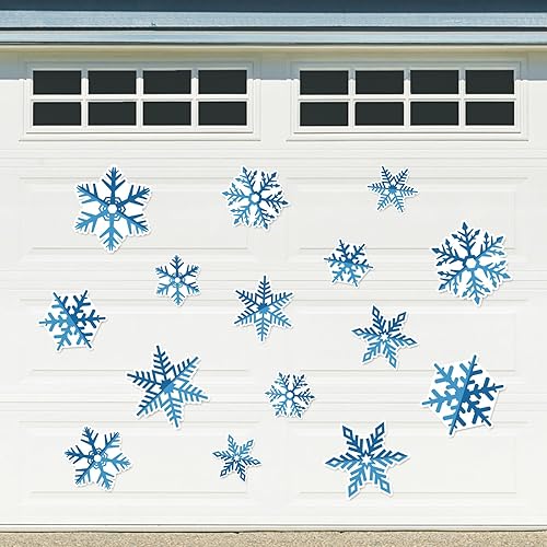 Whaline Imanes de puerta de garaje de Navidad decoración de imán de copo de nieve azul calcomanías de invierno para refrigerador de invierno