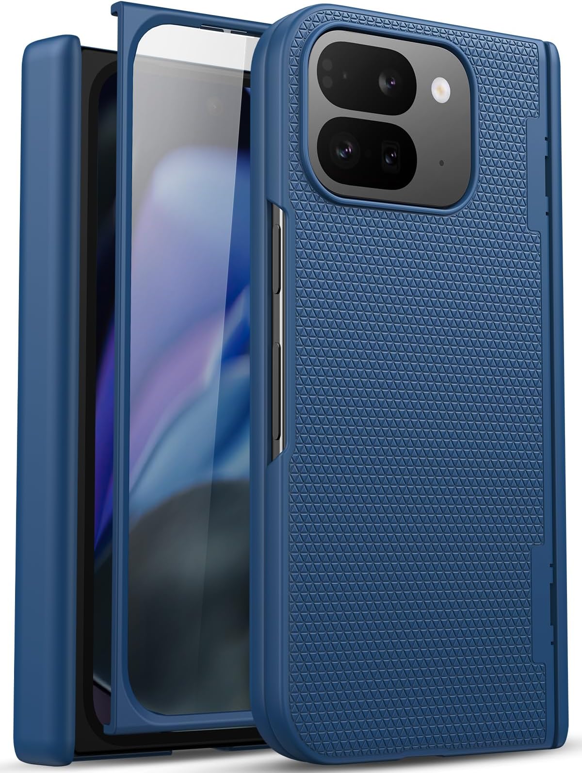 for Google Pixel 9 Pro Fold Case with Screen Protector & Hinge Protection, [Support Wireless Charging] Slim Fit Anti-Skid Texture Ultra Thin Protective Phone Case for Pixel 9 Pro Fold, Blue