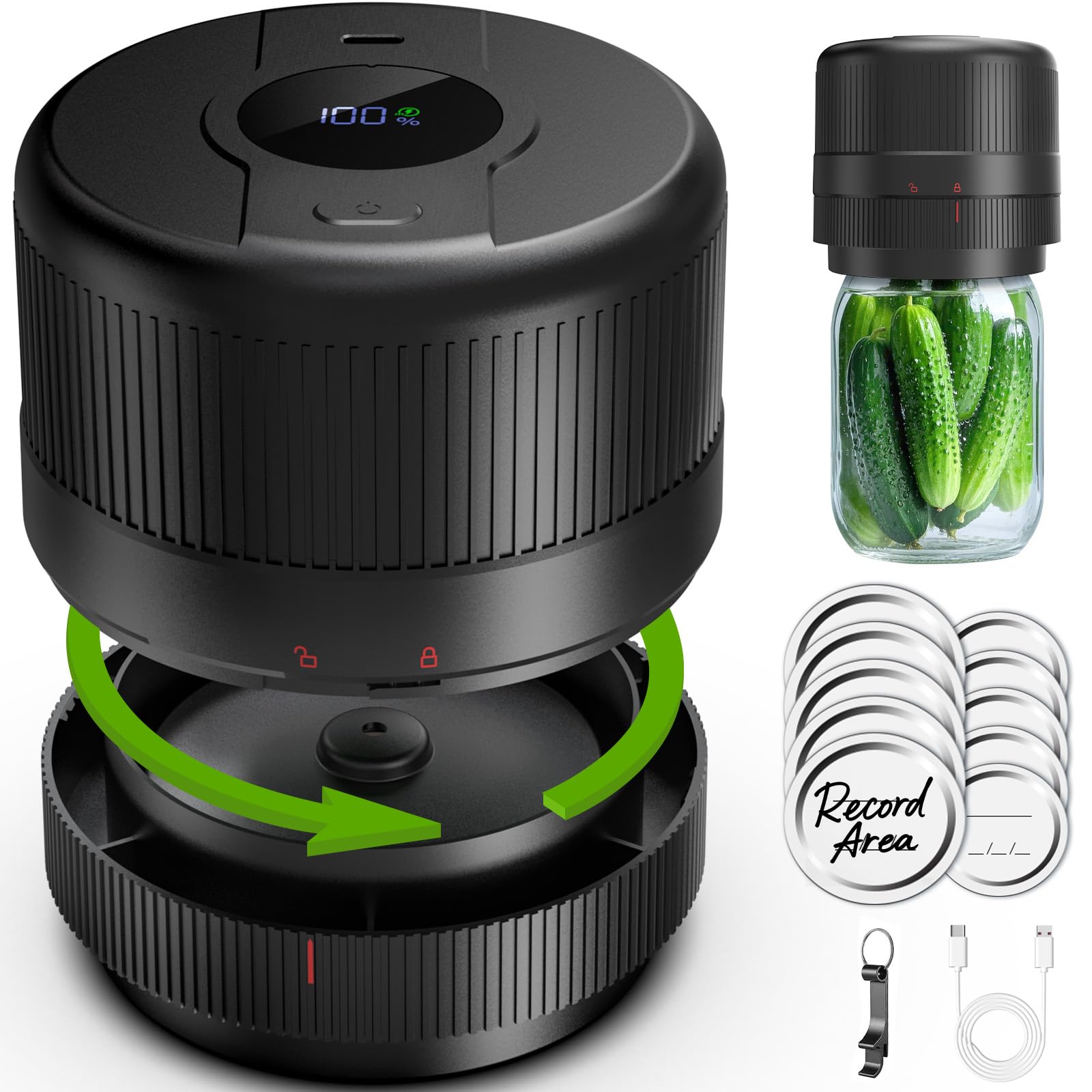 Envasadora al Vacio para Tarros Cristal, Sellador al Vacío Mason Jar, Mason Jar Vacuum Sealer, Kit de Sellado al Vacío para Tarros Mason para Conservación y Fermentación de Alimentos