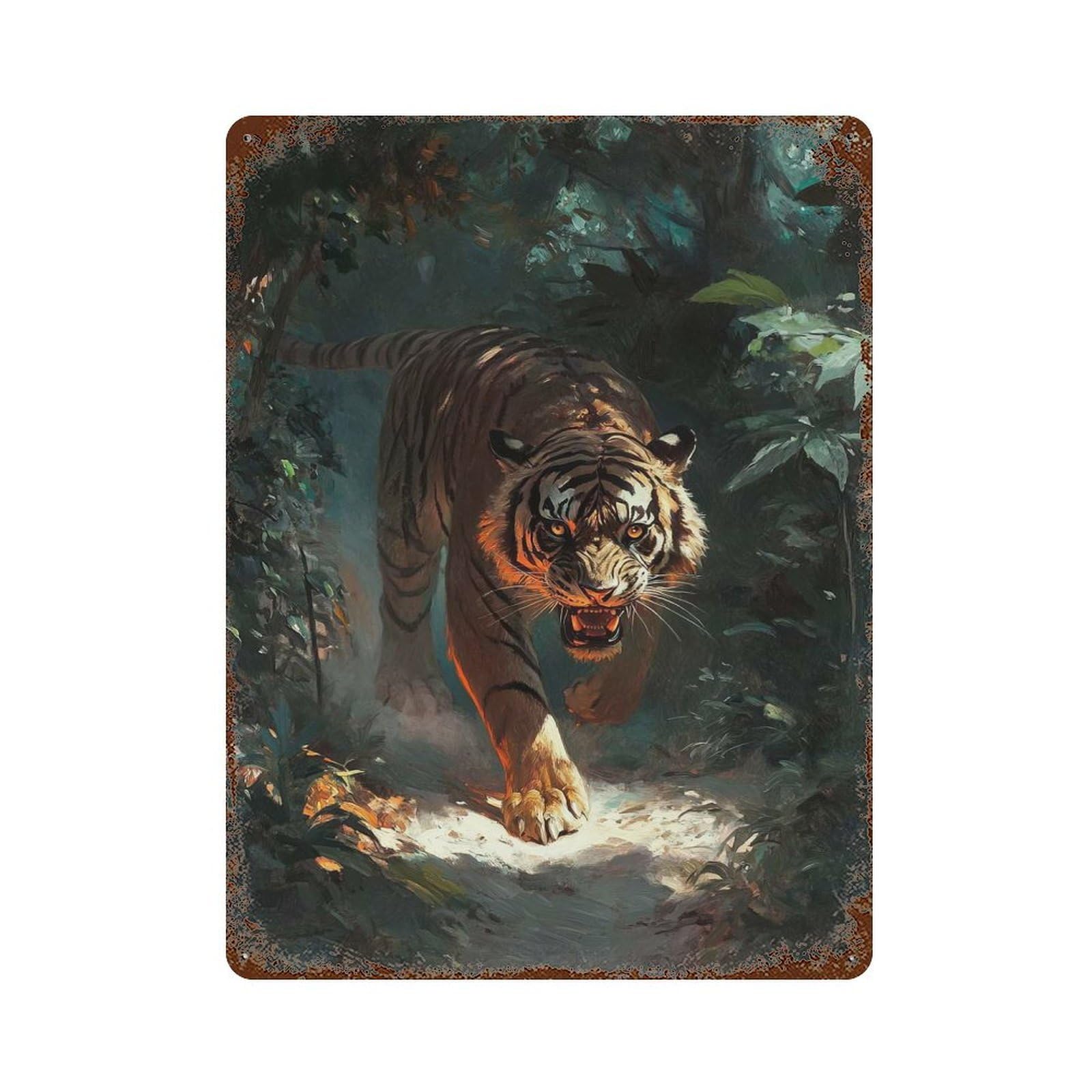 Tiger in The Jungle Decorative Tin Sign 15.7"x11.8", for Bistro, Counter And Cafe Decor, Classic Wall Plaque