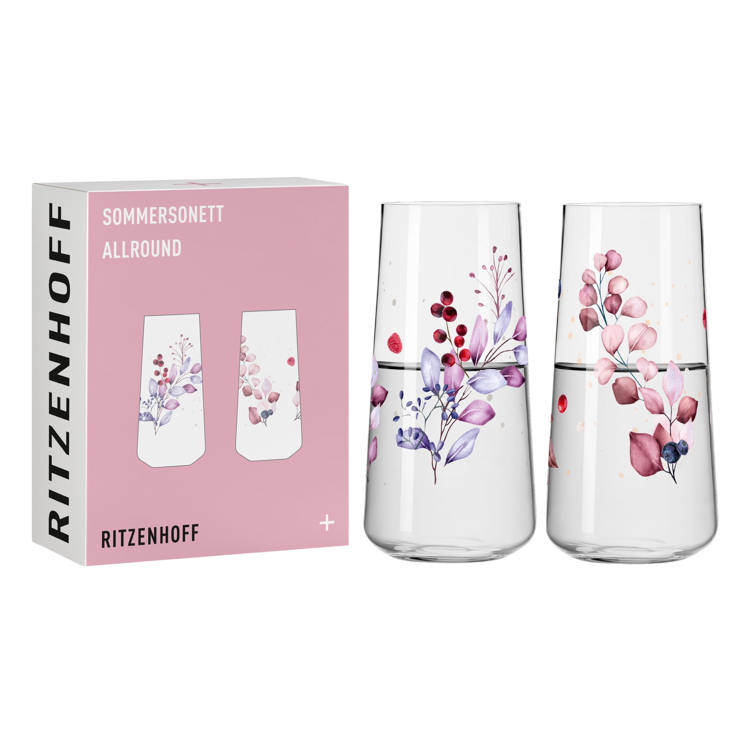 RITZENHOFF Summer Sonett 6241001 Universal Glass Set of 2 with Berry Motif Made in Germany, Pink, Red, Purple