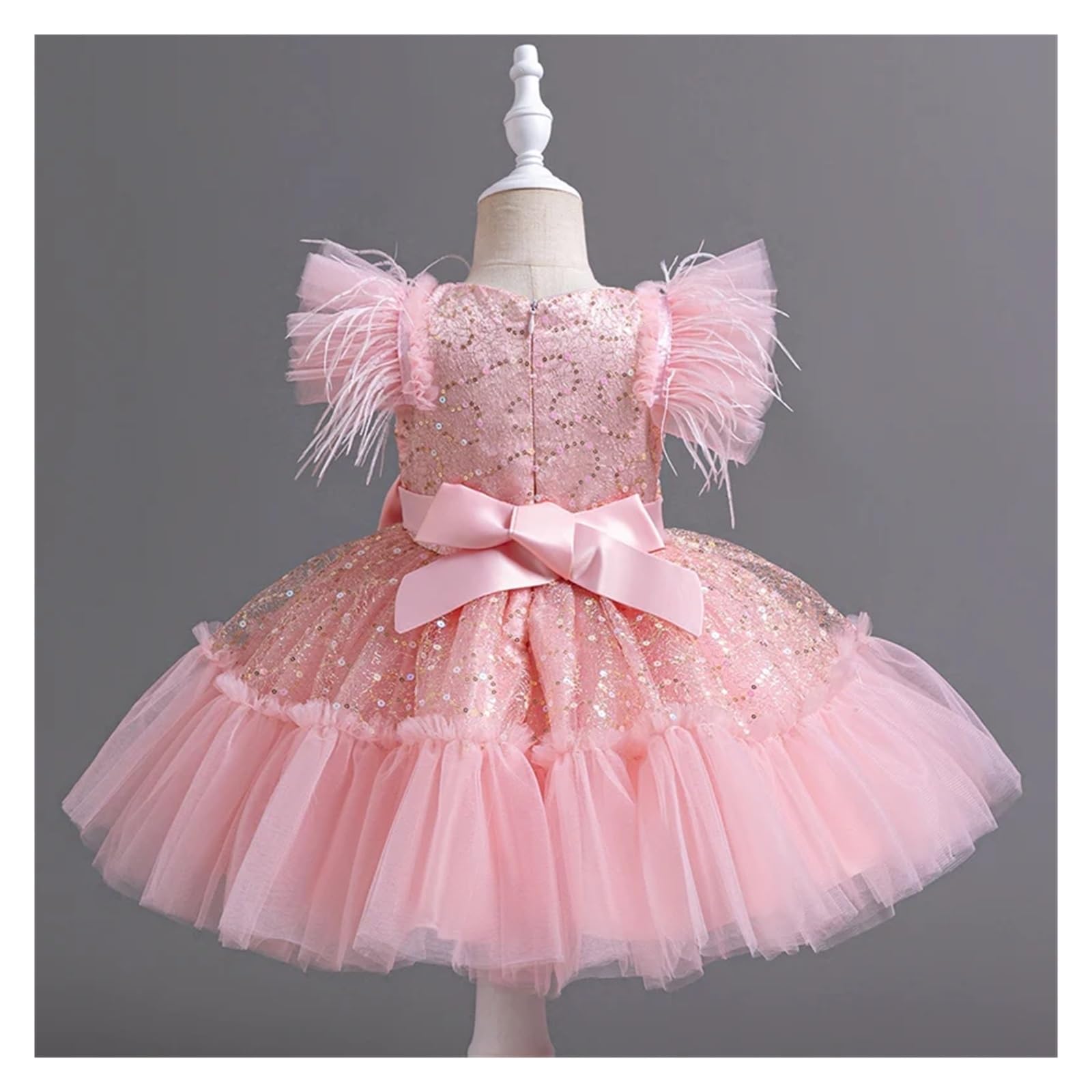 Vestido De Fiesta para NiñA Ropa Niña Vestido de Novia Fiesta de Cumpleaños Infantil Vestidos de Princesa Disfraz de Boda Infantil(Khaki,120 4-5T)