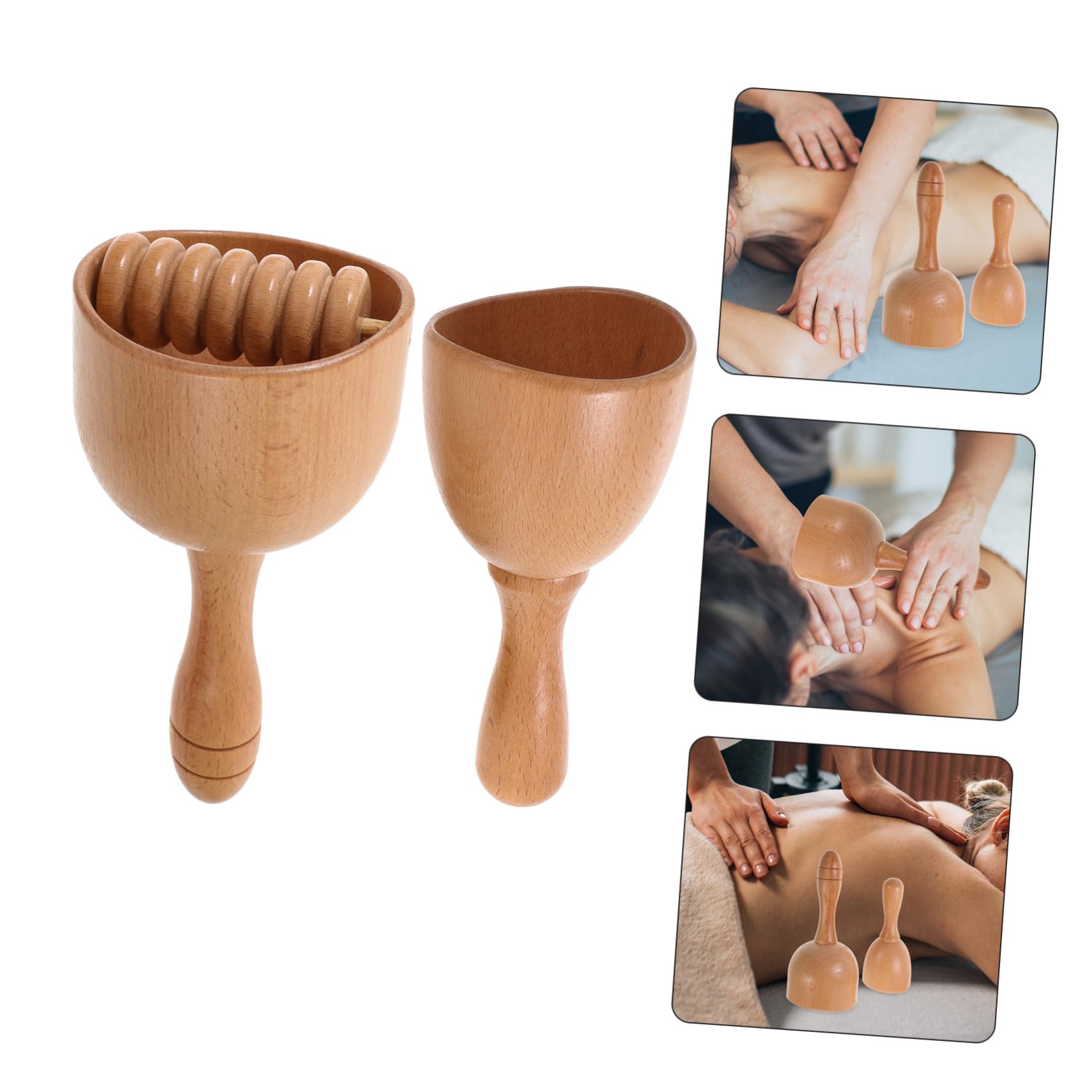 Masajeador de Espalda Manual de Madera, 2 Piezas, Diseño de Copa | Herramienta de Masaje Corporal, Rodillo Manual, para Ejercicio y Fisioterapia, Ayuda a Aflojar la Tensión