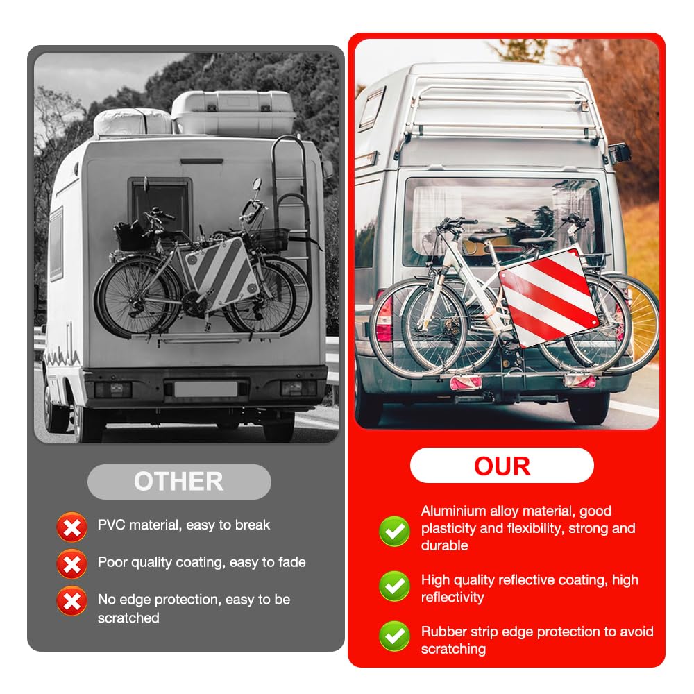 Panneau Signalisation Porte Velo, 3 en 1 Panneau D'Avertissement Italie et Espagne, 50 X 50 cm Aluminium Panneau Avertissement Porte Vélo avec 4 Sangles de Serrage pour Porte Vélo Arrière Camping-Car