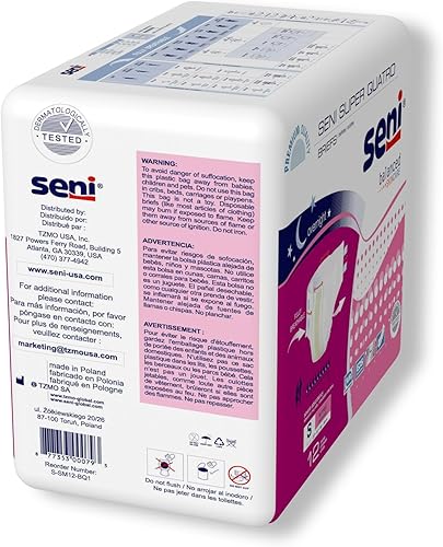 Miniatura 7 de Seni Super Quatro - Calzoncillos unisex para incontinencia para adultos con pestañas, talla S (22-31 pulgadas), 48 unidades (4 paquetes de 12),