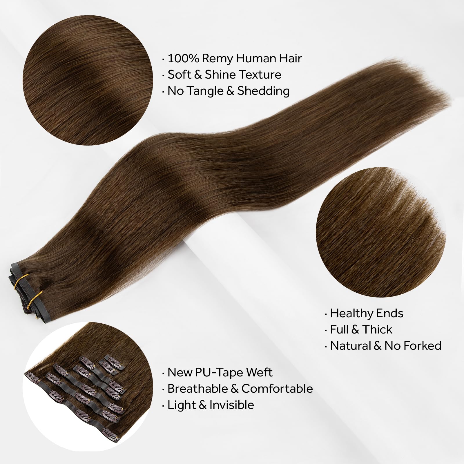 SOBEAUTY Clip in Hair Extensions, Real Human Hair Extensions, 100% Human Hair Remy Natural Volume Hair - Image 3