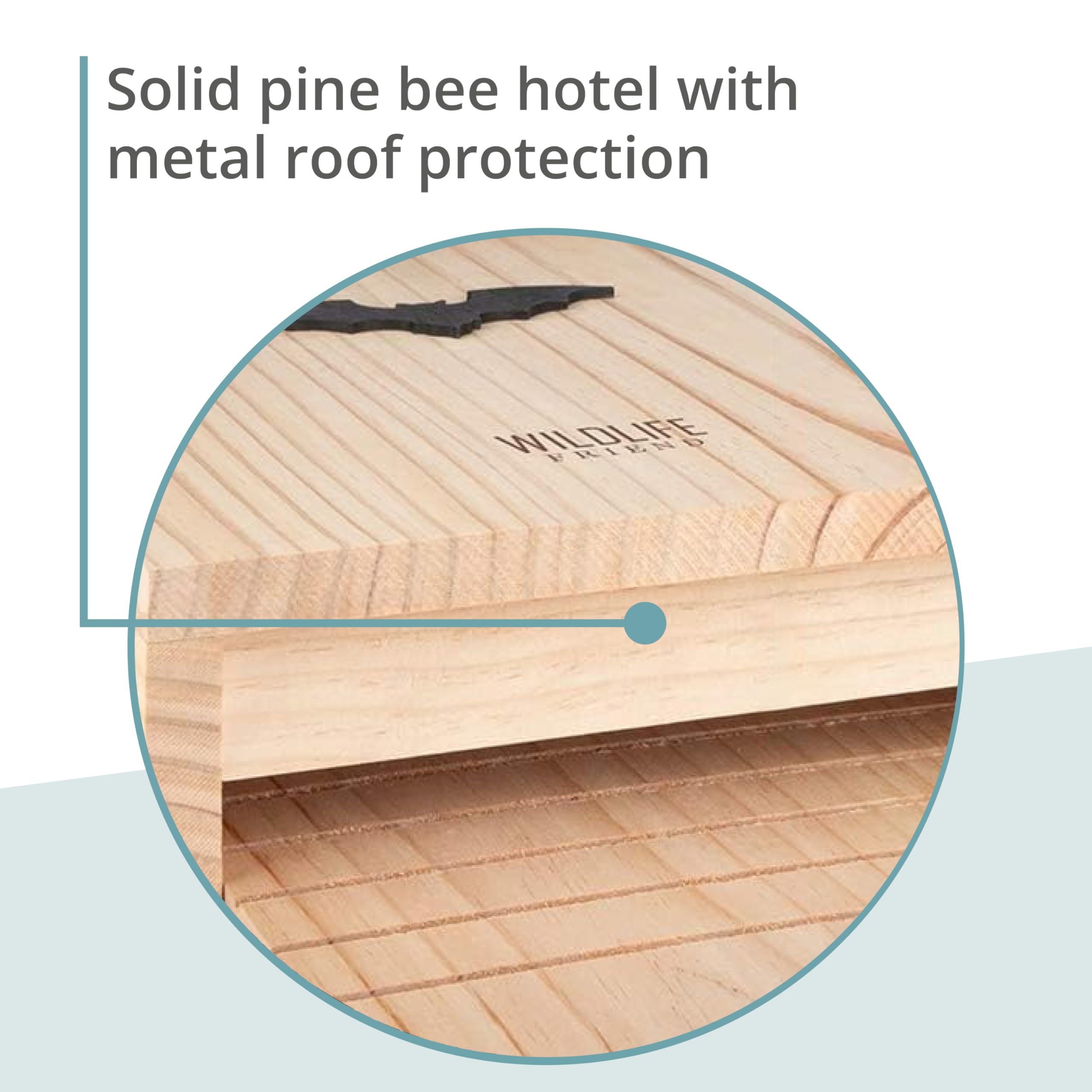 WILDLIFE FRIEND I hotel delle api con tetto in metallo, hotel per insetti api selvatiche - preassemblato in legno di pino e 100% resistente alle intemperie
