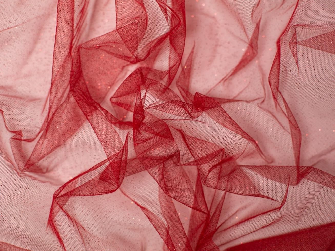 Minerva Glitter Tulle Net Fabric Crimson - per metre
