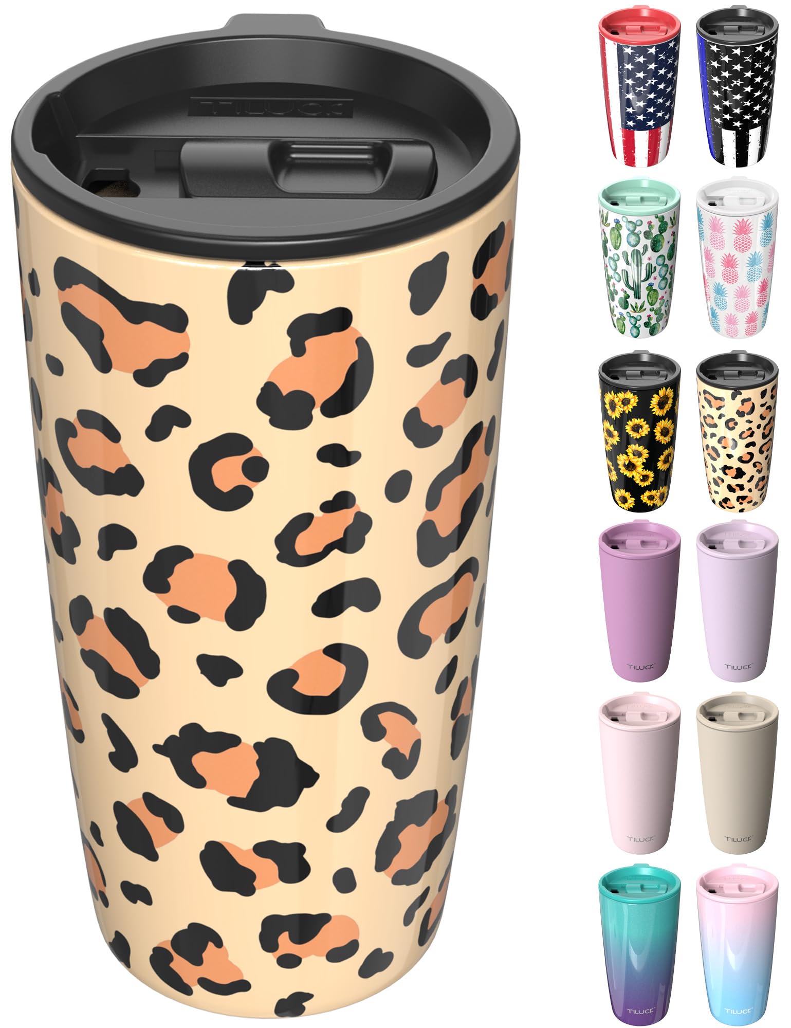 TILUCK 20 oz Tumbler with Lid, Vacuum Insulated Stainless Steel Coffee Mug, Double-Walled Travel Tumbler for Hot and Cold Drinks(Leopard, 20oz) Leopard 20 Ounces
