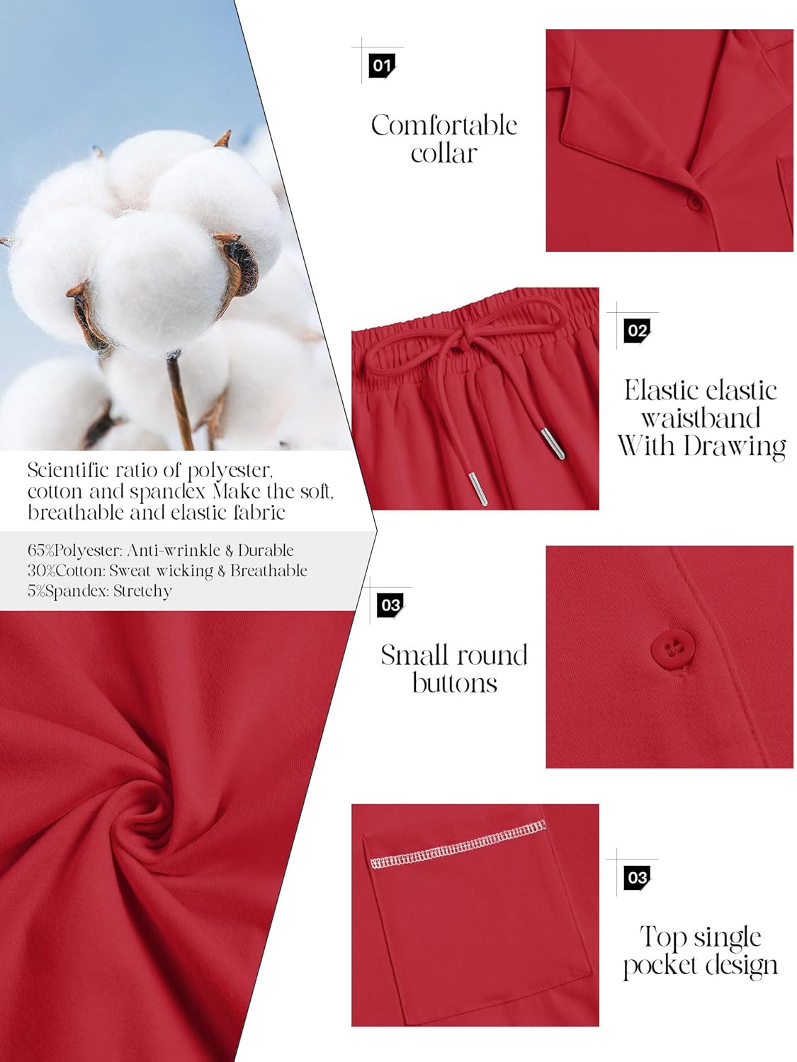 ZAFUL Womens Pajama Sets Soft Cotton Button-Down Pajamas Long Sleeve and Pant Pjs Sets 2 Piece Lounge Sets S-XXL - Image 6