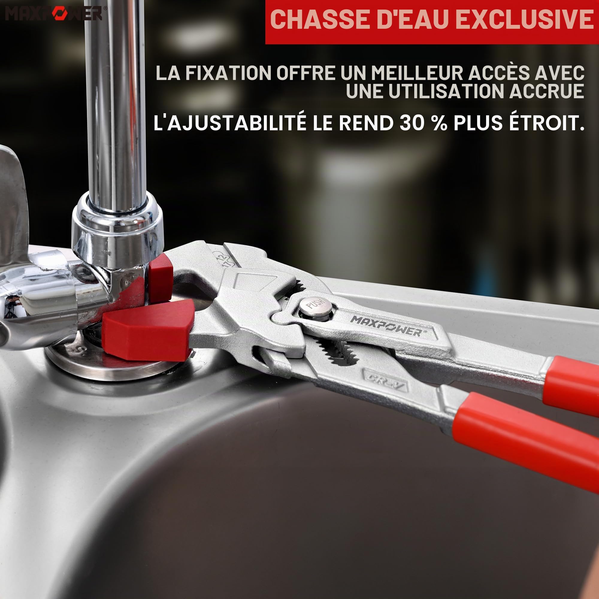 MAXPOWER Clé Multiprise 10" (260 mm) – Ouverture 52 mm, Acier Cr-V, Poignée Antidérapante, Verrouillage & Graduation, avec Capuchon de Protection