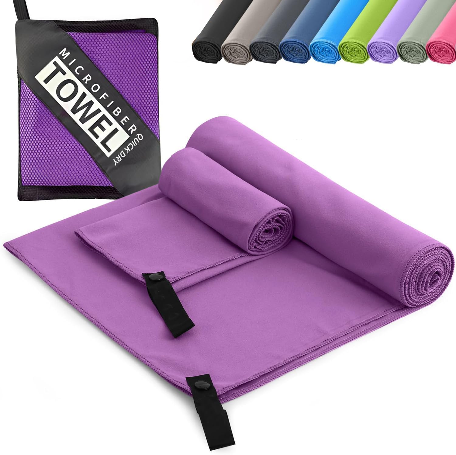 Microfibre Towel - Quick dry Lightweight Absorbent Travel Towel ，Beach Towel Perfect for Sports Beach Gym Swimming，Cycling,Yoga, Camping ，Hiking (2, Deep Purple)