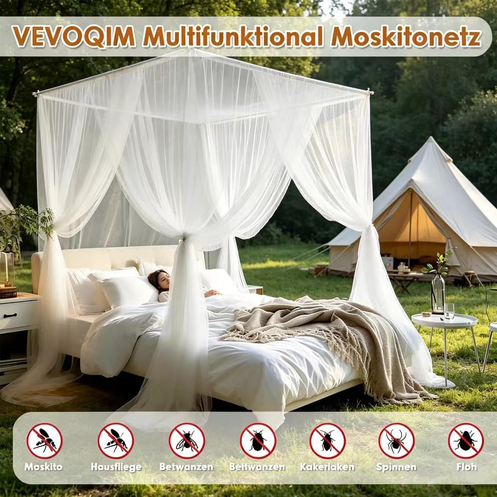 Moskitonetz 200 x 220 x 200 cm, Moskitonetz Bett, Feinmaschig und langlebig, Mosquito Net Bed für Zuhause und Camping Geeignet. Küche, Haushalt & Wohnen