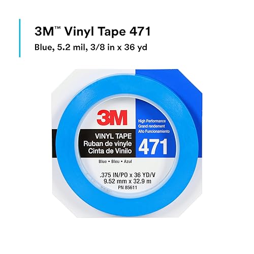 Miniatura 4 de 3M Cinta de vinilo 471, 38 pulgadas x 36 yardas, azul, 1 rollo, cinta azul para piso, alternativa de pintura para marcado de piso, distanciamiento