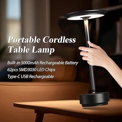 Miniatura 3 de Paquete de 2 lámparas de mesa inalámbricas, recargables, portátiles de 5000 mAh, luz de mesa LED de atenuación continua de 3 colores, para