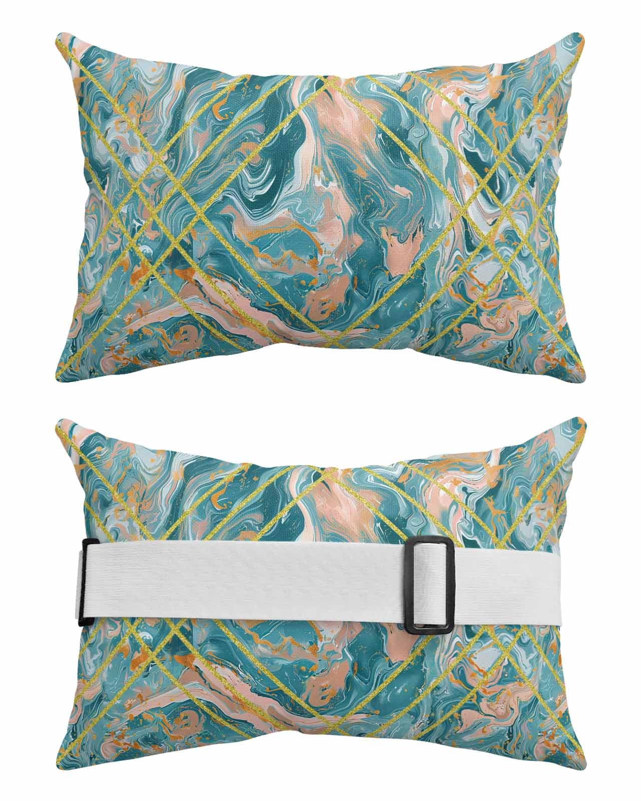Anzona Pack of 2 Turquoise Lumbar Pillow Covers, Outdoor Waterproof Throw Pillow Covers Set, Modern Geometric Marble Abstract Art Decorative Cushion Case for Patio Beach, 12x20 Inch