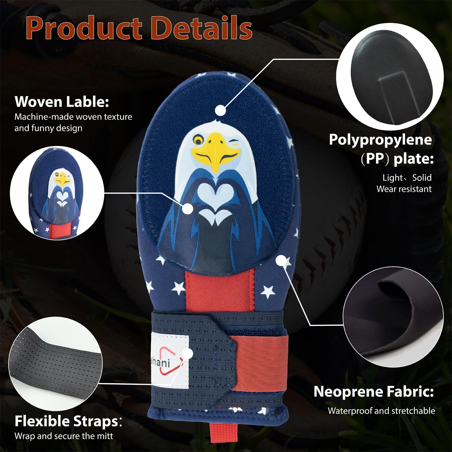 Baseball Sliding Mitt Youth - Eagle Flag Design Sliding Guard - Baserunner Protection for Youth Teenage Players- Durable and Washable