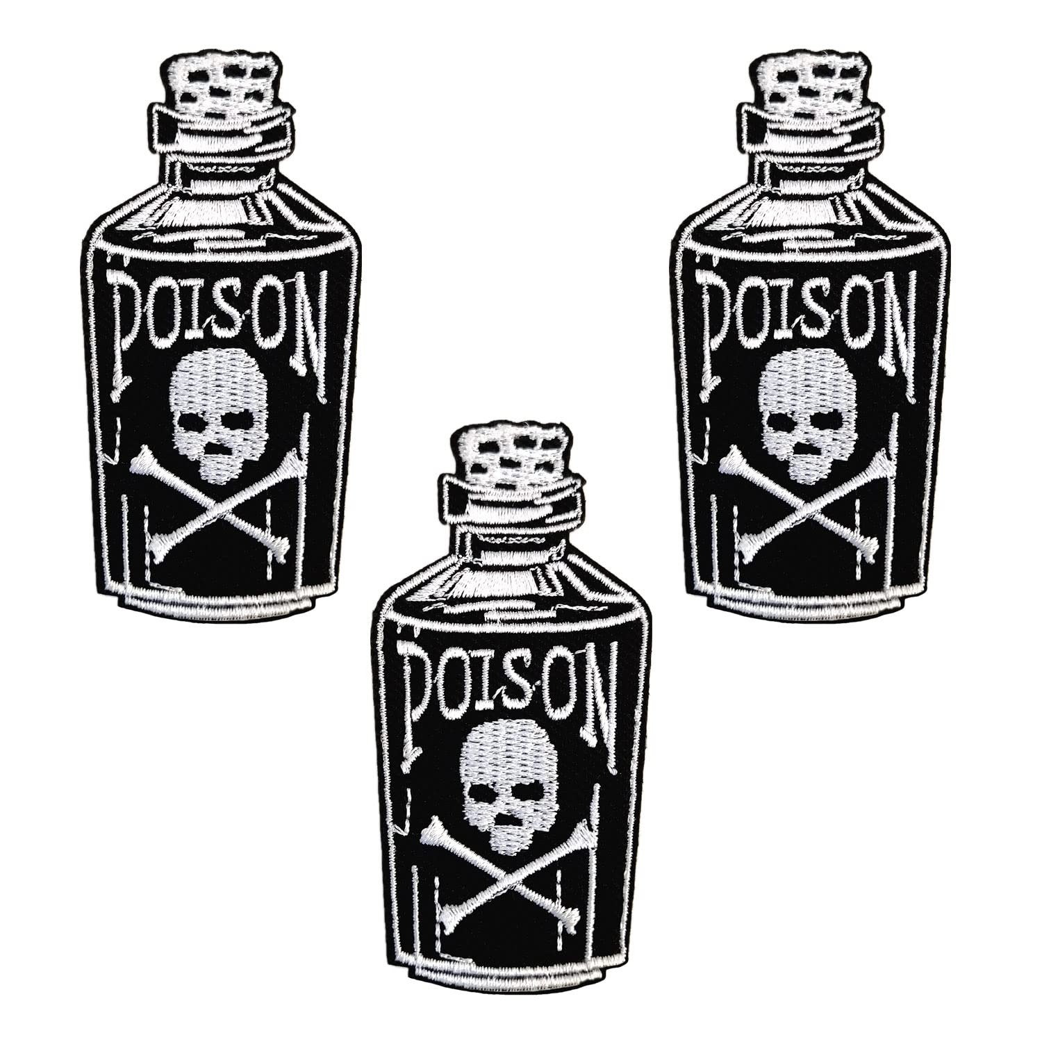 CHBROS 3 Pcs "Poison" Skeleton Embroidered Patch Appliques Iron on Patches for Clothing Jackets T-Shirt Jeans Backpack...
