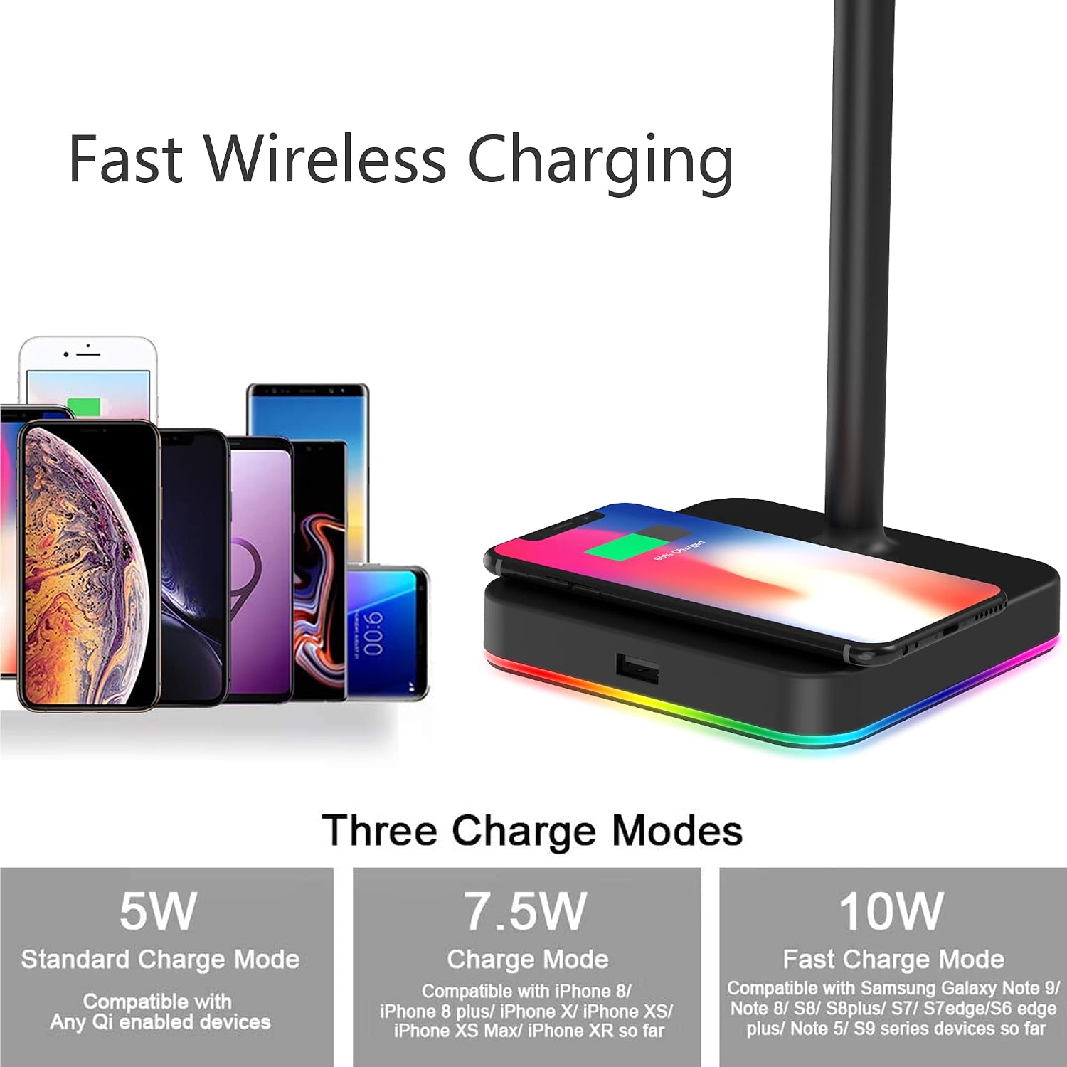 RGB Headphone Stand with Wireless Charger KAFRI Desk Gaming Headset Holder Hanger Rack with 10W/7.5W QI Charging Pad and QC 3.0 USB Port - Image 4