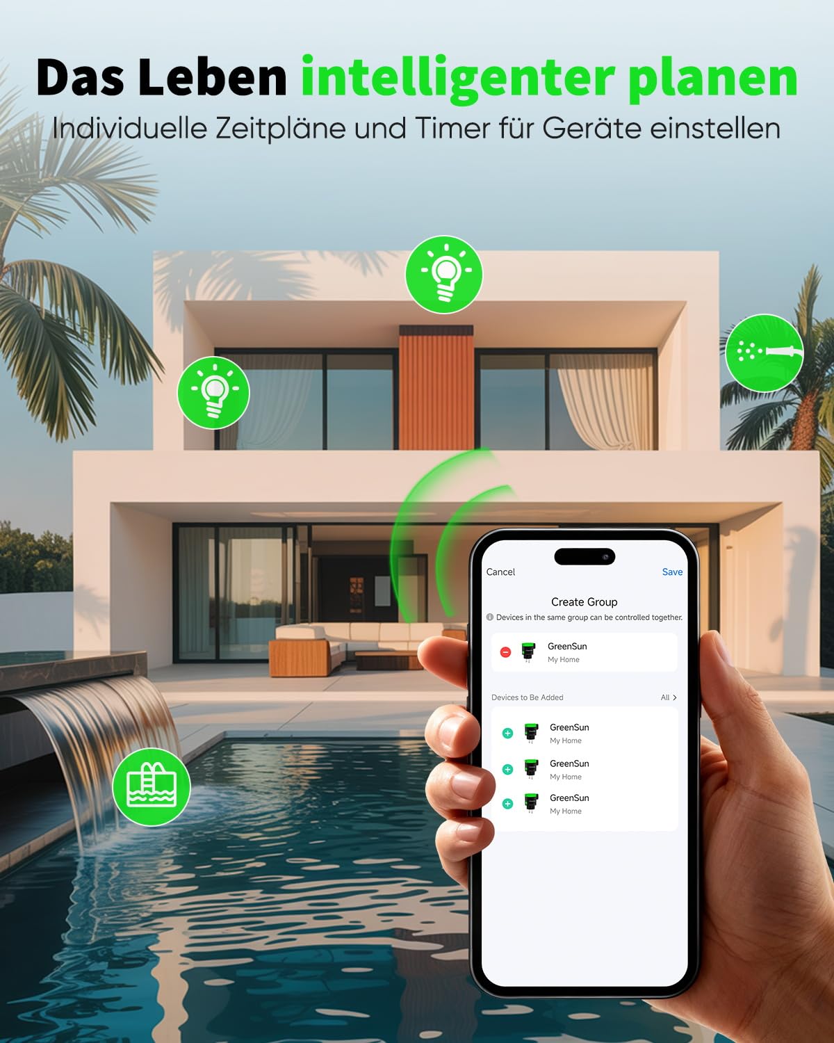 GreenSun WLAN Steckdose Outdoor 2er - Zeitschaltuhr Aussenbereich Außensteckdose mit Strommessung Zeitschaltuhr Timer Kompatibel mit Alexa Google Smart Life APP für Garten Terrasse IP44 16A 3680W