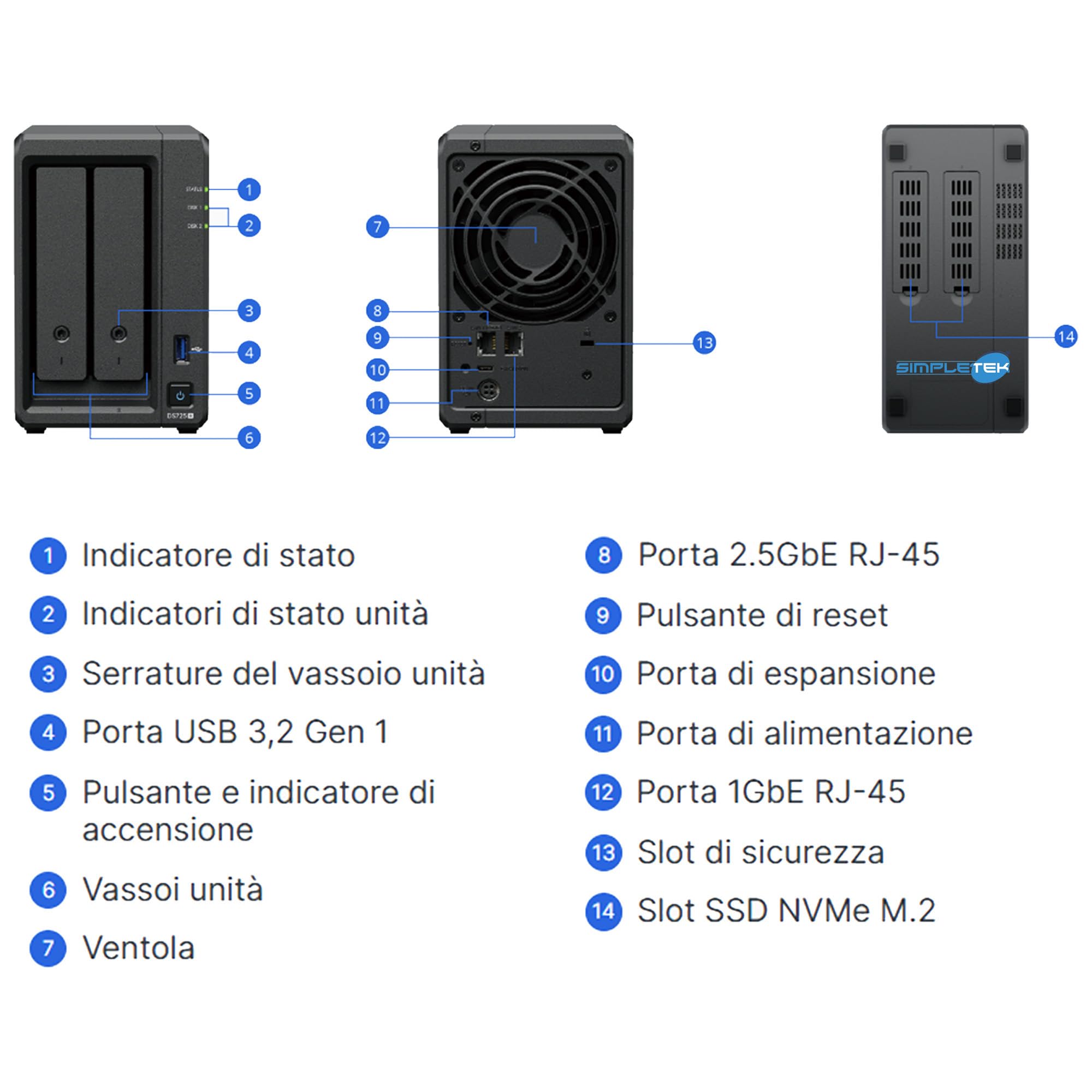 SIMPLETEK - Profesjonalny 2-komorowy serwer NAS - 4 GB RAM DDR4 ECC - w zestawie 2 x dysk twardy 10 TB - 2 wbudowane gniazda M.2 NVMe - Port LAN 2,5 GbE