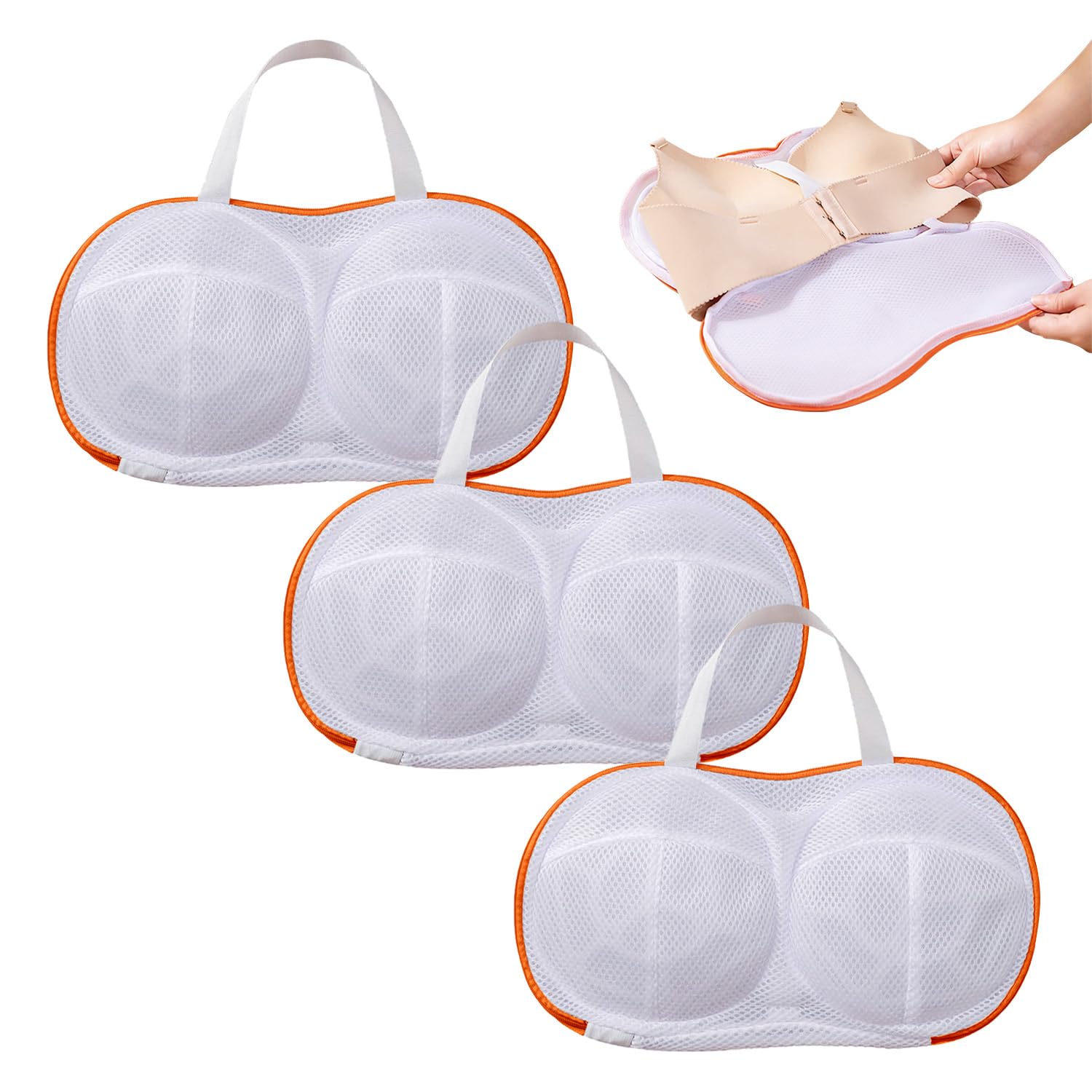 3 sacchetti per il lavaggio del reggiseno, aggiornati, con grande staffa 3D, in rete, per reggiseni, per lavanderia, biancheria delicata, lingerie