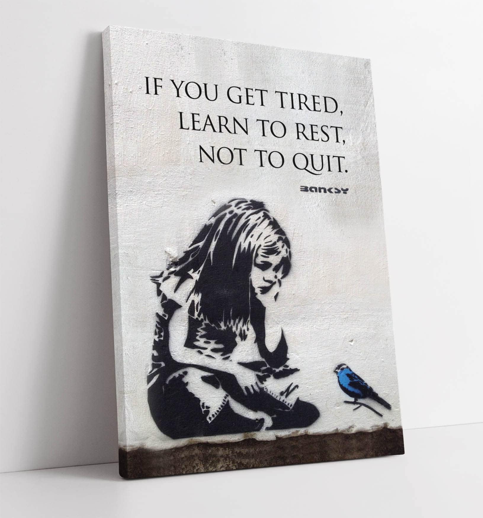 BANKSY GIRL BLUE BIRD PORTRAIT QUOTE FRAMED CANVAS WALL ART PRINT ARTWORK GRAFFITI (18in x 12in / 45cm x 30cm)