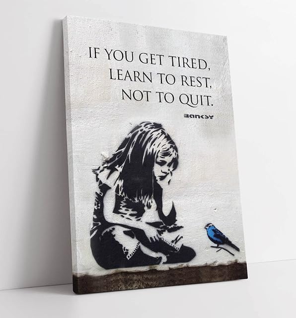 BANKSY GIRL BLUE BIRD PORTRAIT QUOTE FRAMED CANVAS WALL ART PRINT ARTWORK GRAFFITI (XL 47in x 32in / 119cm x 81cm)