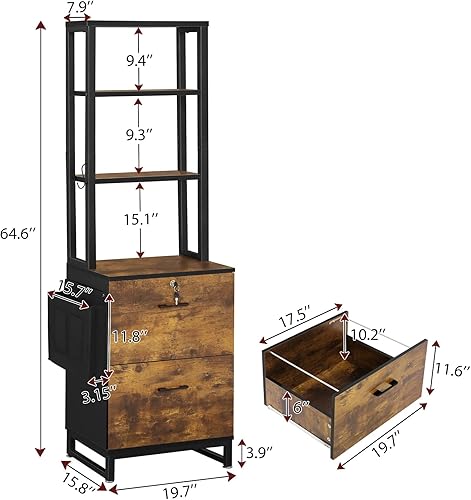 Miniatura 9 de Itaar Archivador de 2 cajones con cerradura archivador se adapta a cartas legales tamaño A4 carpetas de archivos colgantes archivadores para oficina