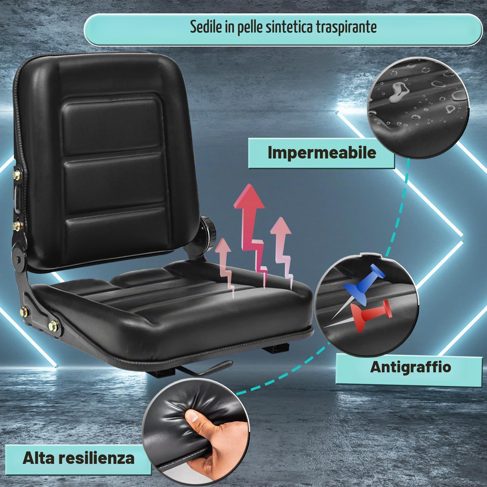 Sedile Universale per Carrelli Elevatori con Schienale Regolabile, Micro Interruttore, Guida Scorrevole, Sedile per Veicoli Agricoli, Sedile in Similpelle per Trattori prati Escavatori