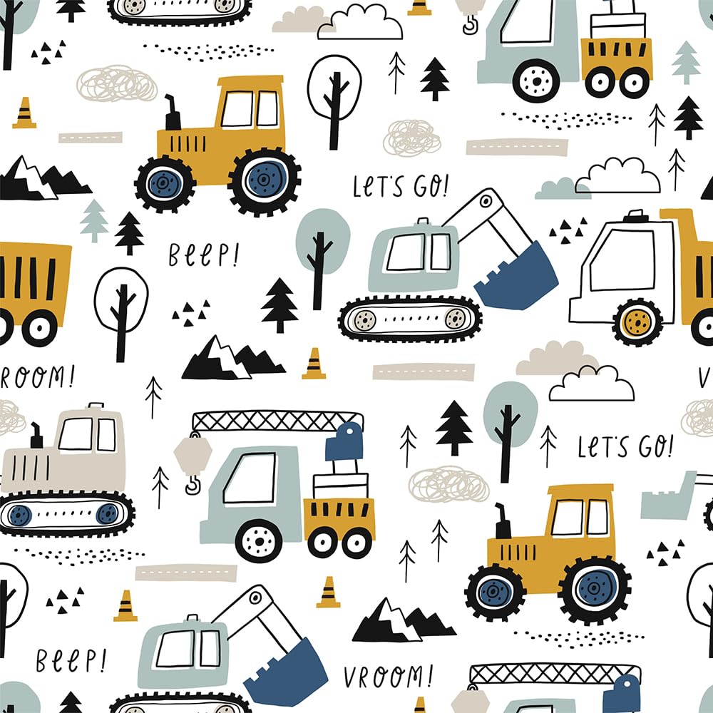 MuralPeel Cartoon Autos Machinery Mobile Truck Cars Peel and Stick Wallpaper Self Adhesive Removable Easy Peel Off Stick on Wall Paper for Bedroom
